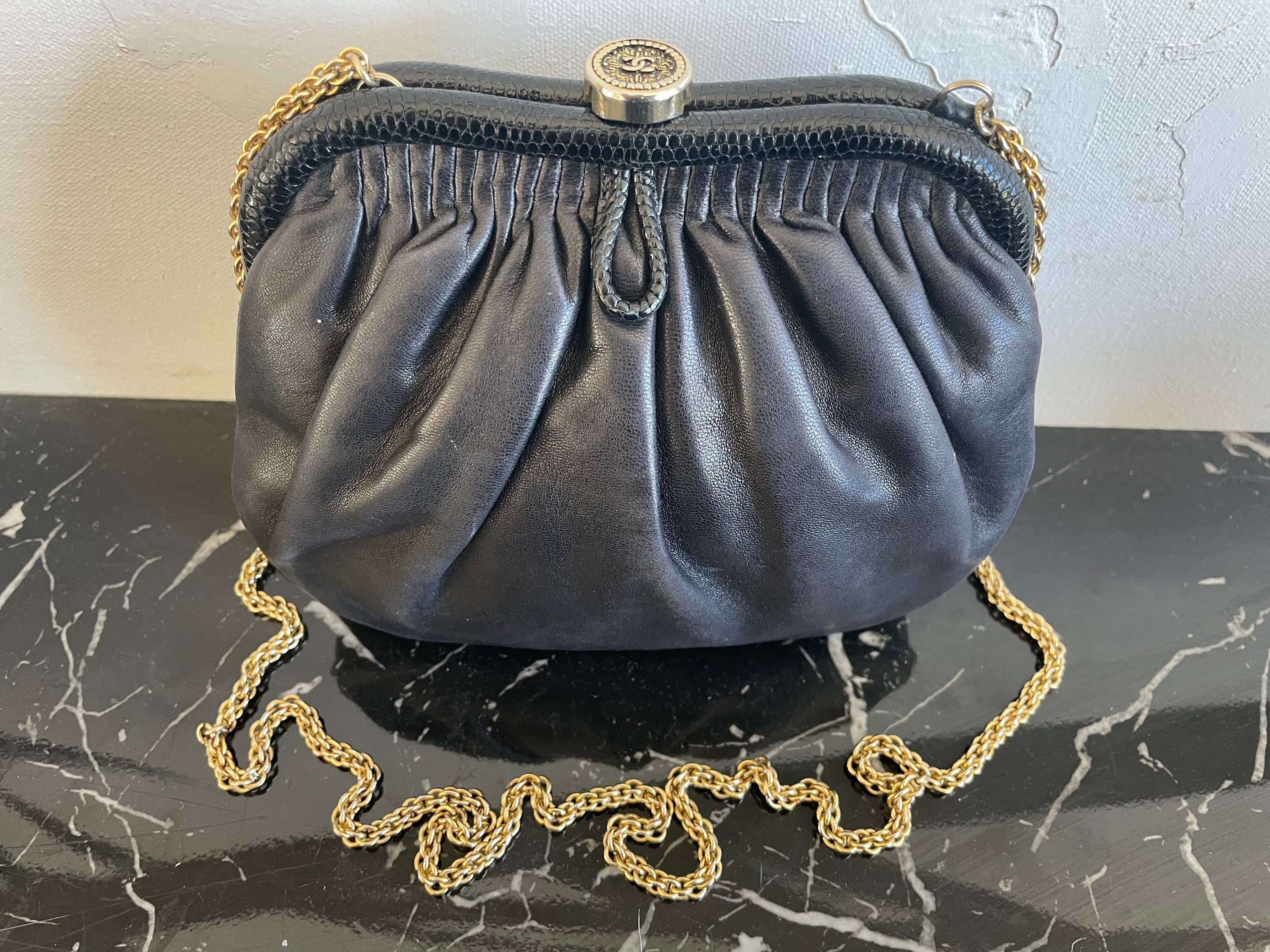 CHANEL - Satin Bow Evening Bag - Navy / Rhodium Clutch / Shoulder Bag