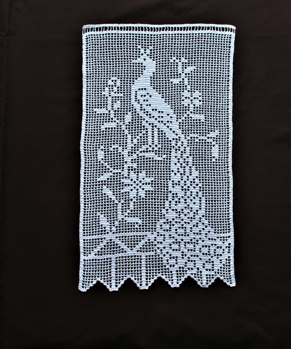 Crochet Curtain, Filet Curtain, Lace Curtain, Curtain With Peacock -   Canada