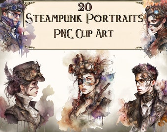 Watercolor Steampunk Portrait Clipart | Victorian Fantasy (Digital Download)