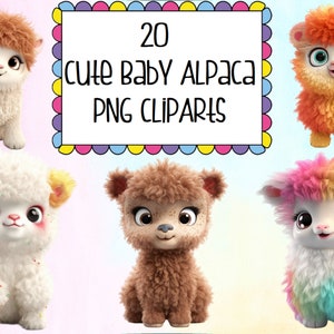 20 Cute Baby Alpaca Clip Arts, Baby Alpaca with Big Eyes, Cartoon Baby Alpaca, Realistic Baby Alpaca,  Cute Llama Clipart, Transparent PNG