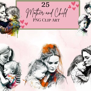 25 Mother and Child Clip Art Pack, Clipart for commercial use, Transparent PNGs,  Mother&#39;s Day Clip Art, Mum and son, Mum and Daughter