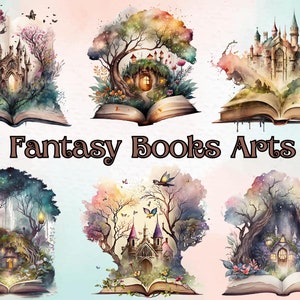 20 PNG Watercolor Fantasy books clipart| book bundle PNG| Full Commercial Use| Vintage Books Stack library clipart| Magic Books| Book Lover