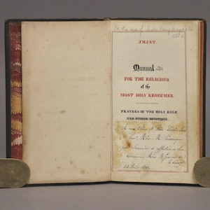 1897. [MANUSCRIPT] Catholic. Manual for the Religious of the Most Holy Redeemer.  Prayers of the Holy Rule and Other Devotions.