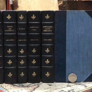 Jane Austen, The Works, 6 novels in 5 volumes, heavily illustrated by Charles Brock, 200 illustrations, 1914