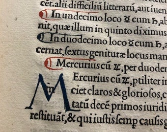 Incunabula. 1499, Original leaf of Julius Firmicus Maternus' Aldine Edition of Scriptores Astronomici Veteres "Ancient Astronomical Writers"