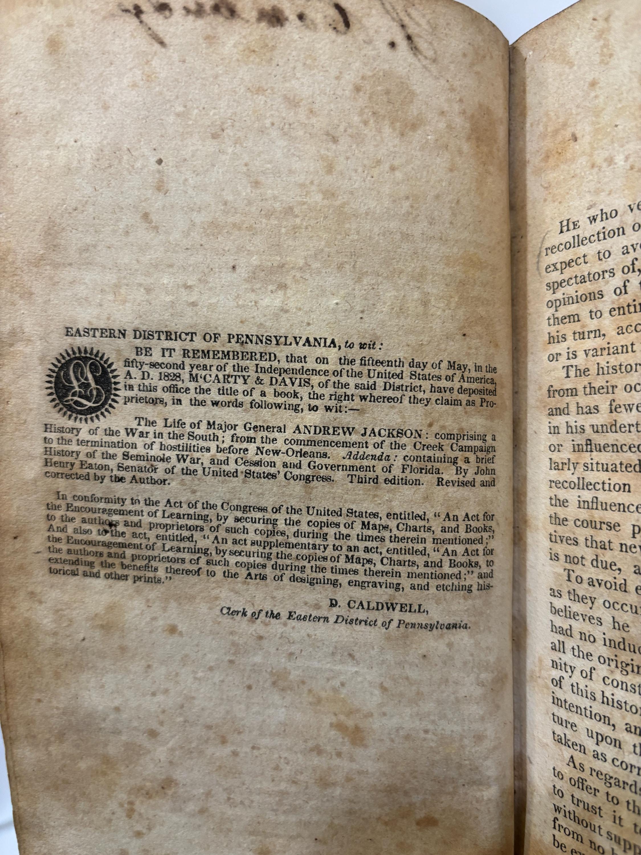 The Life of Major General Andrew Jackson: Comprising A History of the War In The South; From the Commencement of The Creek Campaign to The Termination of Hostiilities Before New Orleans. Addenda: Containing a Brief History of The Seminole War and Cession and Government of Florida. Third Edition, Revised and Corrected. — photograph 7.