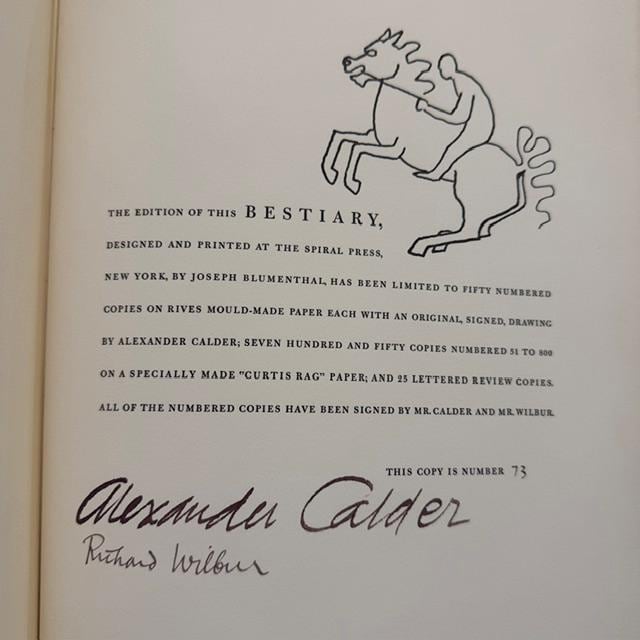 A Bestiary, Compiled by Richard Wilbur, Illustrated by Alexander Calder, Limited Edition #73/800, Signed by both. — photograph 7.