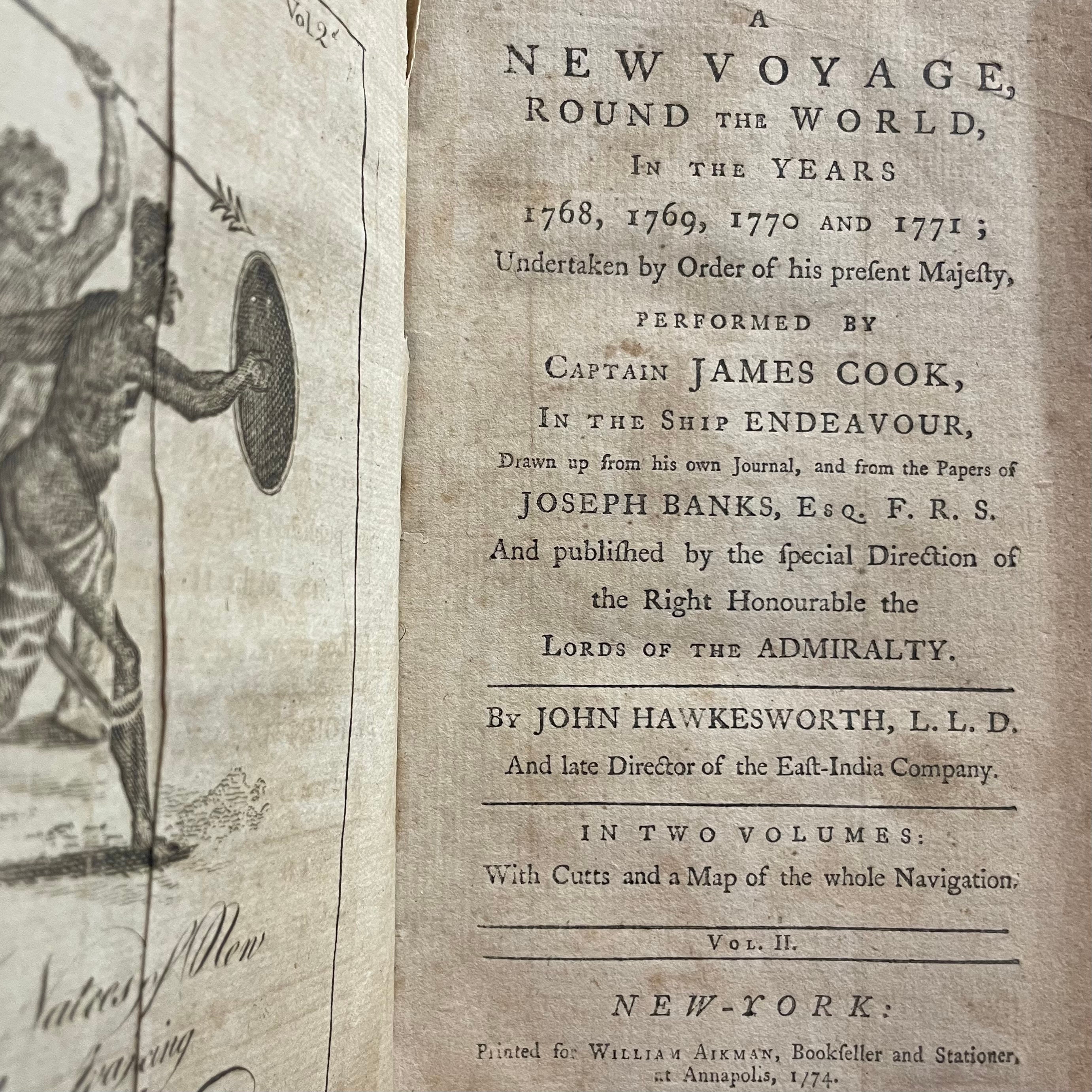 The New Voyage, Round The World, In the Years 1768, 1769, 1770 and 1771; Underrtaken by Order of his Present Majesty, Performed by Captain James Cook, In The Ship Endeavour, Drawn up from his own Journal, and from the Papers of Joseph Banks, Esq. and Published by the special Direction of The Right Honourable the Lords of The Admiralty. In Two Volumes (Vol.II Only) With Cutts and a Map of the Whole Navigation. (1 folding plate as frontispiece) — photograph 8.