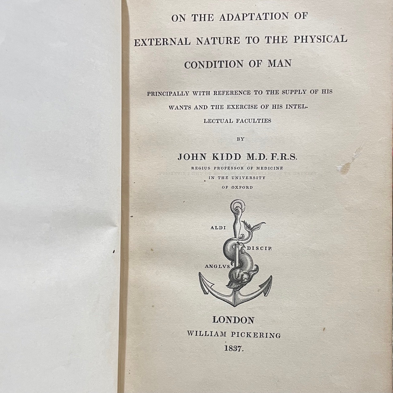 On The Adaptation of External Nature to The Physical Condition of Man Principally With Reference to the Supply of His Wants and The Exercise of His Intellectual Faculties, + 18 pgs Ms. in Latin bound to front of text. — photograph 4.