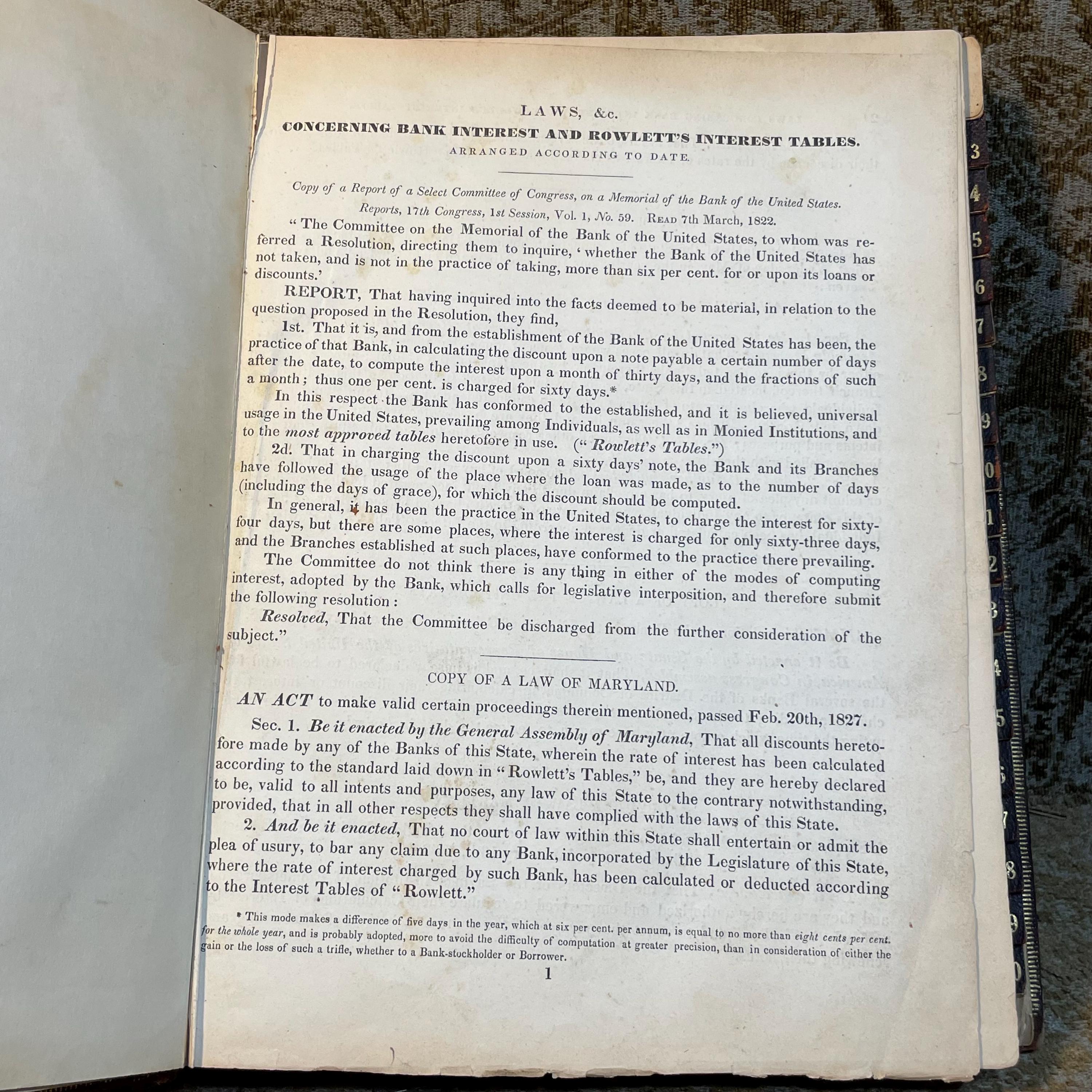 Stereotype Edition of Rowlett's Tables of Discount, or Interest; Showing at Sight, The Interest on Each and Every Dollar, From Unit, or One, to Two Thousand: on Every Ten Dollars, from Two Thousand to Three Thousand; on Every Fifty, from Three Thousand to Five Thousand; On Rvery Five Hunder, from Five Thousand to Ten Thousand; for Each and Every Day. from One, to Sixty-four Days Inclusive; Also, For Every Month, from One to Twelve, and for Eighteen Months, and Two Years; besides A Complete Cent Table: The Whole Computed at Six Per Cent. According to the Equitable Principles of The Banks; and as Practised between Individuals, Throughout the United Staes, in Conformity to Statute Law; Together with Directions at The End of The Introduction, for Finding, almost at Sight, (by aid of the tables,) The Exact Bank Interest for any Number of Days, from Sixty-four to one Hundred and Twenty-Four Days, &c. Likewise Examples contained in the introduction, showing in what manner (by means of the tables) to Ascertain the Interest at Five, Seven, and At Eight Per Cent. And a Note under The First Page of The Figure Work, Explaining the Usual Mode of Computing Interest on Cents, and Fractions, Etc., Etc. — photograph 8.