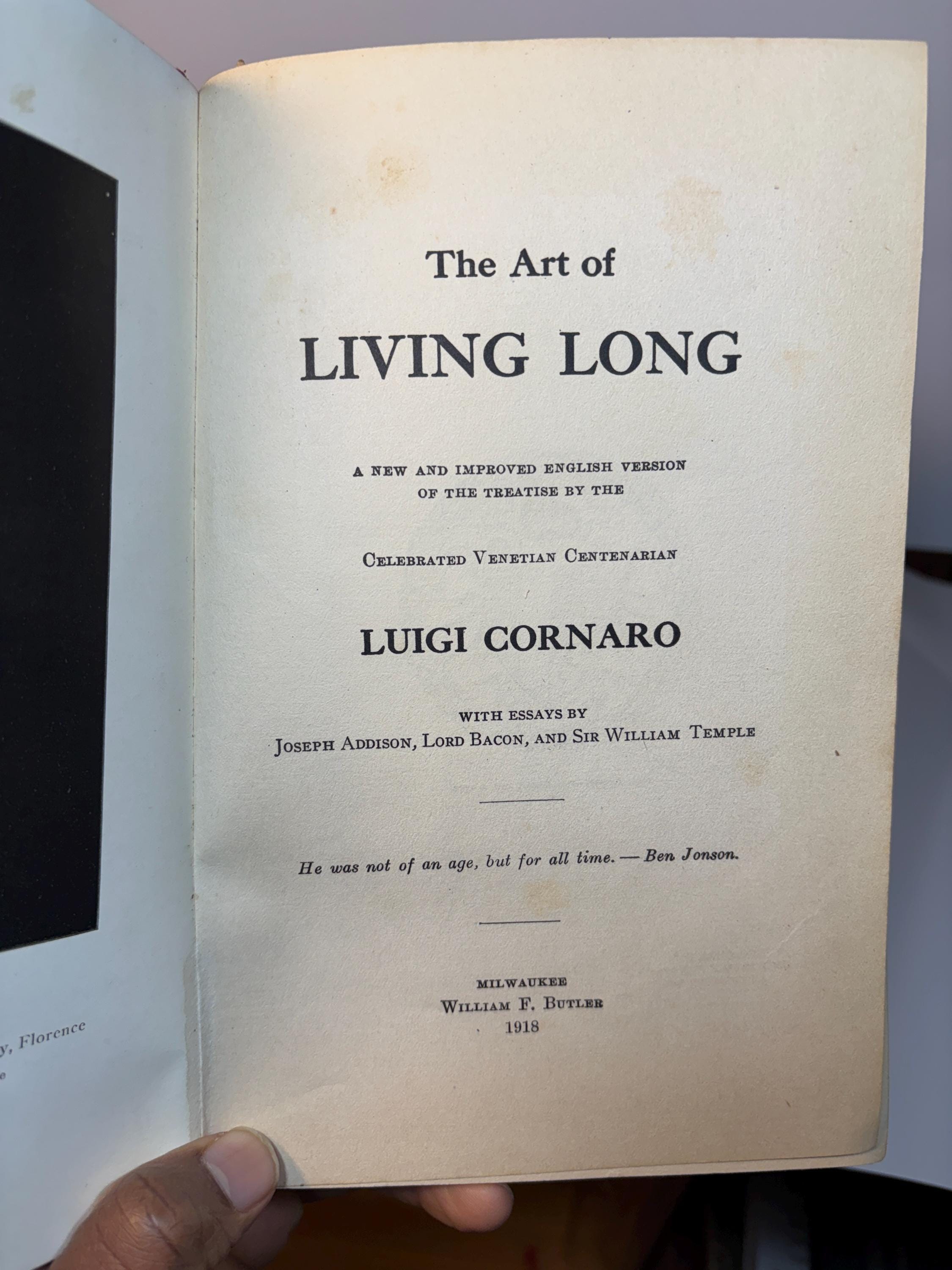 The Art of Living Long, A New and Improved English Version of The Treatise by The Celebrated Venetian Centenarian.., With Essays by Joseph Addicson, Lord Bacon, and Sir William Temple — photograph 5.