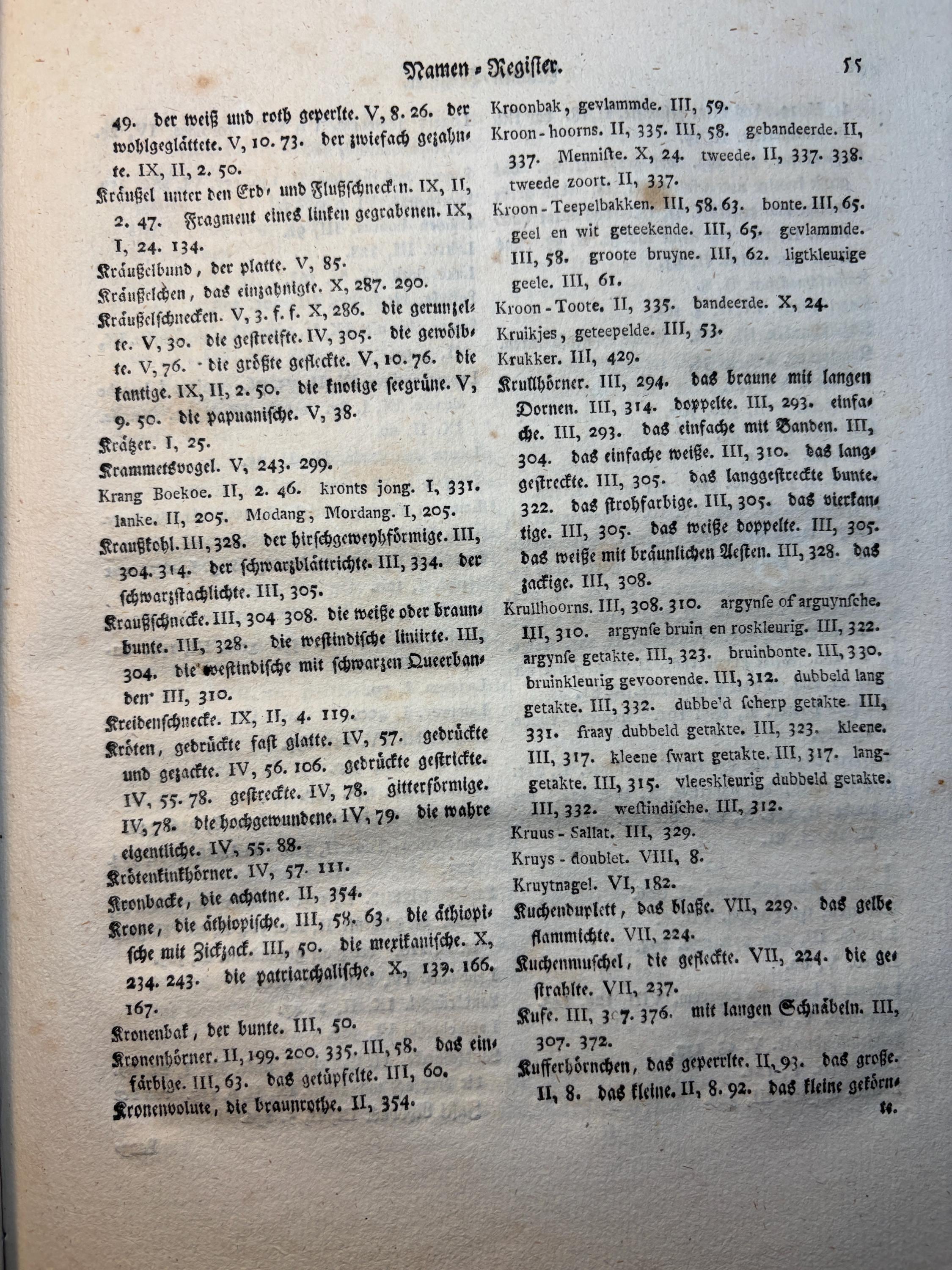 Vollständiges alphabetisches Namen=Register über alle zehn Bände des von dem seel. Herrn D. Martini in Berlin angefangenen, und von Herrn Pastor Chemnitz in Kopenhagen fortgesetzten und vollendeten systematischen Conchylien=Cabinets. Vefertiget von Johann Samuel Schröter Herzoglich Sachsen-Weimarischen Superintendenten zu Buttstädt, auch Oberpfarrer daselbst, mehrerer gelehrten Akademien und Gesellschaften Mitglied. Translated: Complete Alphabetical Name Index to All Ten Volumes of the Systematic Conchological Cabinet, begun by the late Dr. Martini in Berlin, and continued and completed by Pastor Chemnitz in Copenhagen. Compiled by Johann Samuel Schröter, Ducal Saxon-Weimarian Superintendent in Buttstädt, also Senior Pastor there, Member of several learned academies and societies. — photograph 7.