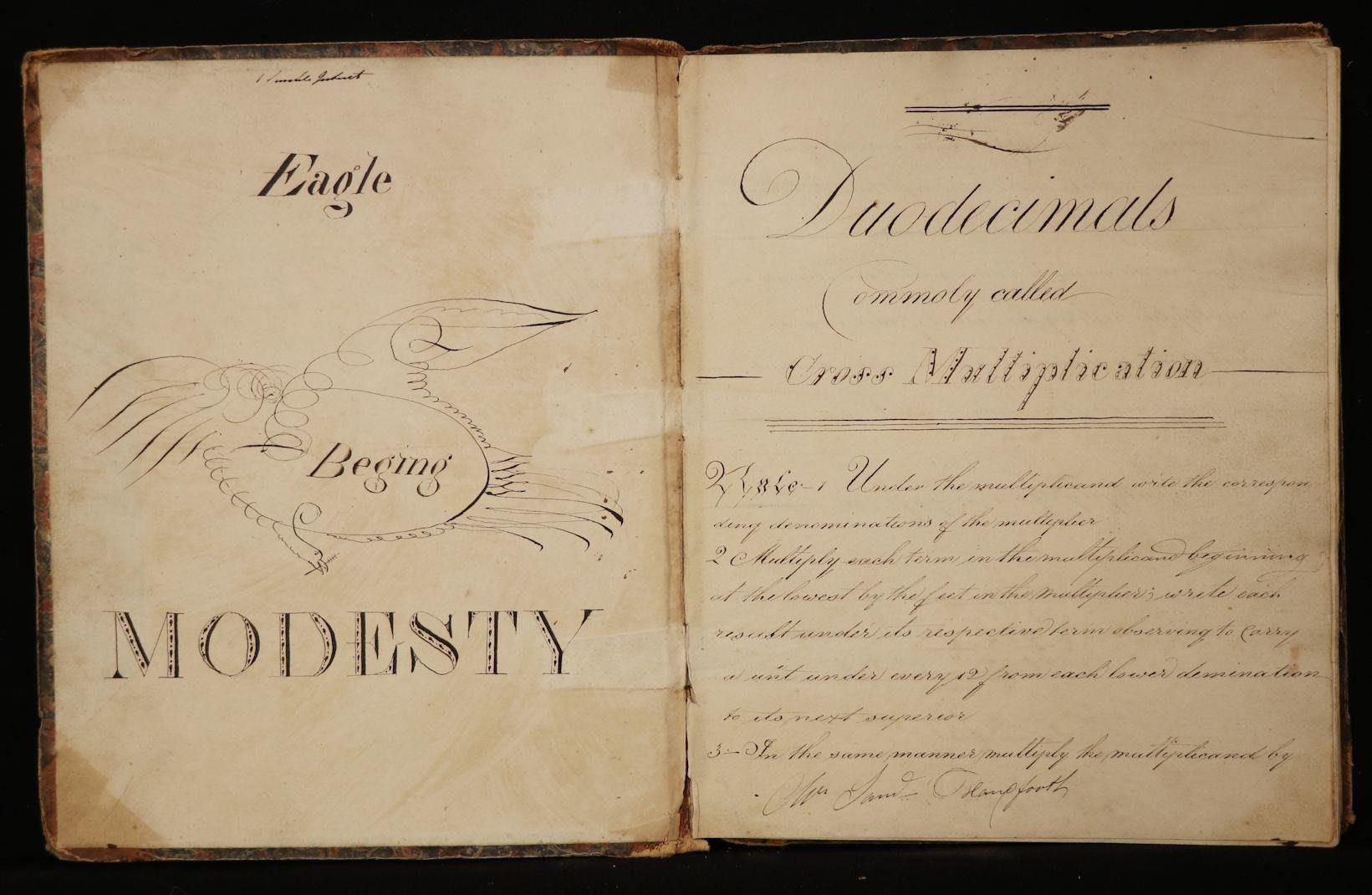 MANUSCRIPT. Mathematics Manuscript Work-Book. Signed and dated at rear: "Sam. Hansforth Book, Bellisle Near Leeds, Yorkshire," and dated 1831. — photograph 2.