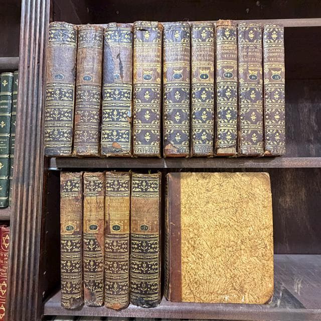P. R. D. Augustini Calmet, Ordinis S. Benedicti, Congregationis SS. Vitoni et Hidulphi, Commentarius Literalis in Omnes Libros Veteris Testamenti, Latinis Literis Traditus a Joanne Dominico Mansi, Congregationis Clericorum Regularium Matris Dei, Lucensi. Editio Novissima ad Exemplar Parisiense Correcta. Translated: The Literal Commentary of the Reverend Father Dom Augustin Calmet, of the Order of Saint Benedict and the Congregation of Saints Vitonus and Hidulphus, on All the Books of the Old Testament, Rendered into Latin by Giovanni Domenico Mansi, of Lucca, of the Congregation of the Clerics Regular of the Mother of God. The Latest Edition, Corrected According to the Paris Edition. ***AND*** R. P. D. Augustini Calmet, Ordinis S. Benedicti, Congregationis SS. Vitoni et Hidulphi, Commentarius Literalis in Omnes Libros Novi Testamenti, Latinis Literis Traditus a Joanne Dominico Mansi, Congregationis Clericorum Regularium Matris Dei, Lucensi. Editio Novissima ad Exemplar Parisiense Correcta. Translated: The Literal Commentary of the Reverend Father Dom Augustin Calmet, of the Order of Saint Benedict and the Congregation of Saints Vitonus and Hidulphus, on All the Books of the New Testament, Rendered into Latin by Giovanni Domenico Mansi, of Lucca, of the Congregation of the Clerics Regular of the Mother of God. The Latest Edition, Corrected According to the Paris Edition. — photograph 2.
