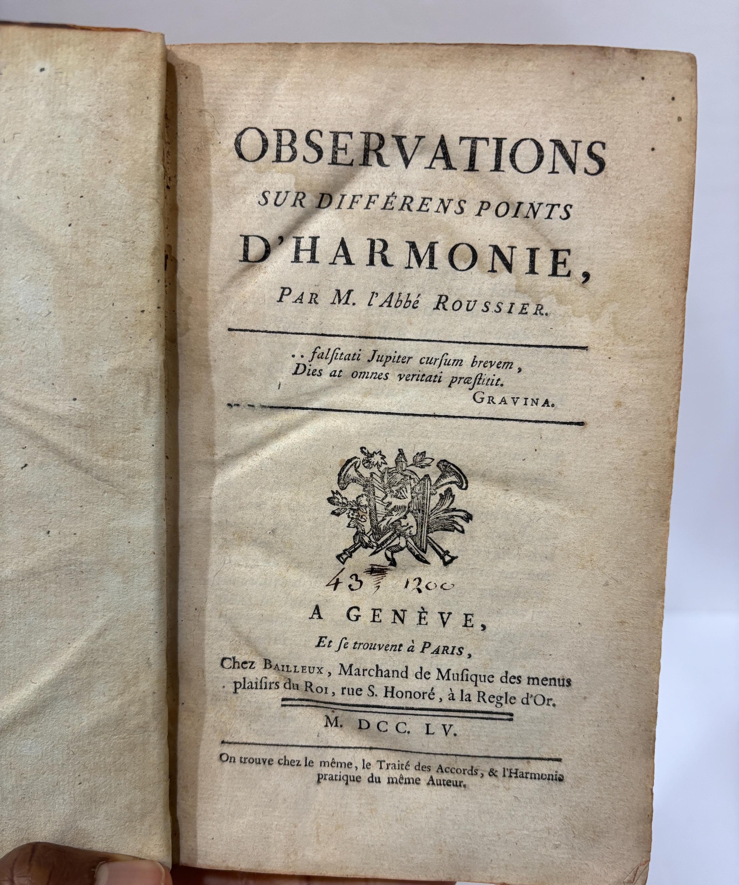 Observations Sur Différens Points D’harmonie, Par M. L’abbé Roussier. Translated: Observations On Different Points Of Harmony, By Mr. Abbé Roussier. French Language — photograph 3.