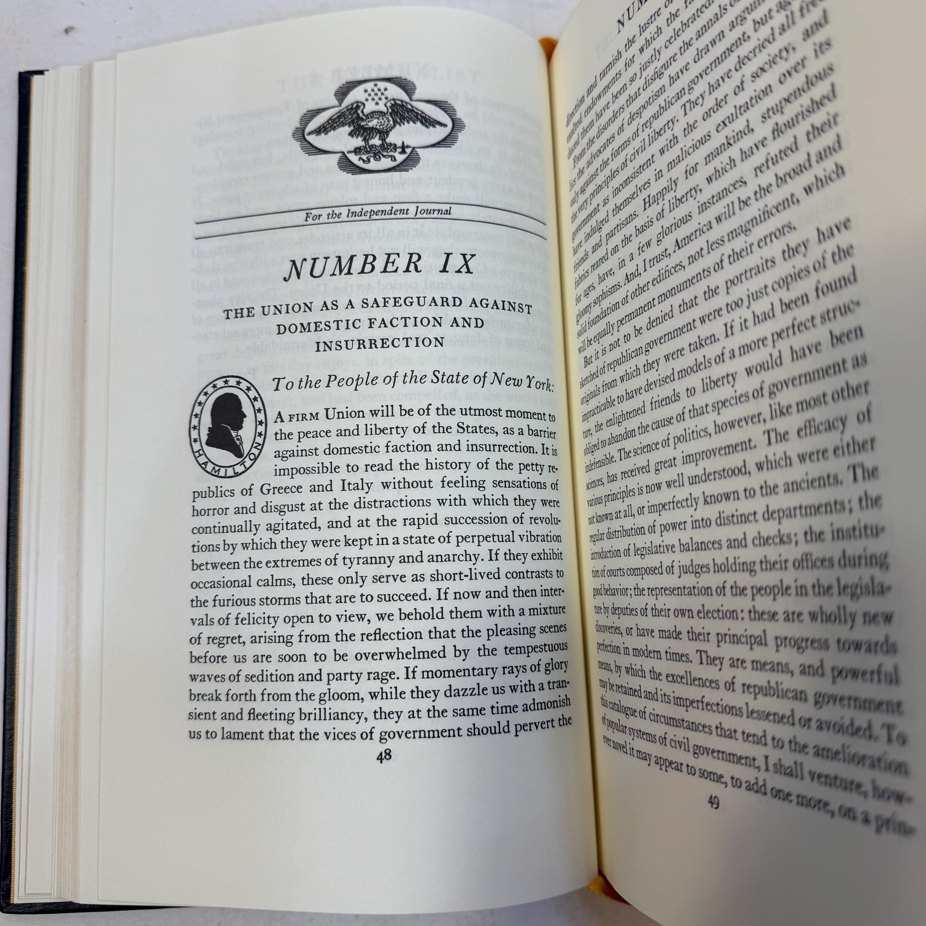 The Federalists or The New Constitution; 1787-88, papers by Alexander Hamilton, James Madison, & John Jay | Easton Press Edition, 1979 — photograph 10.