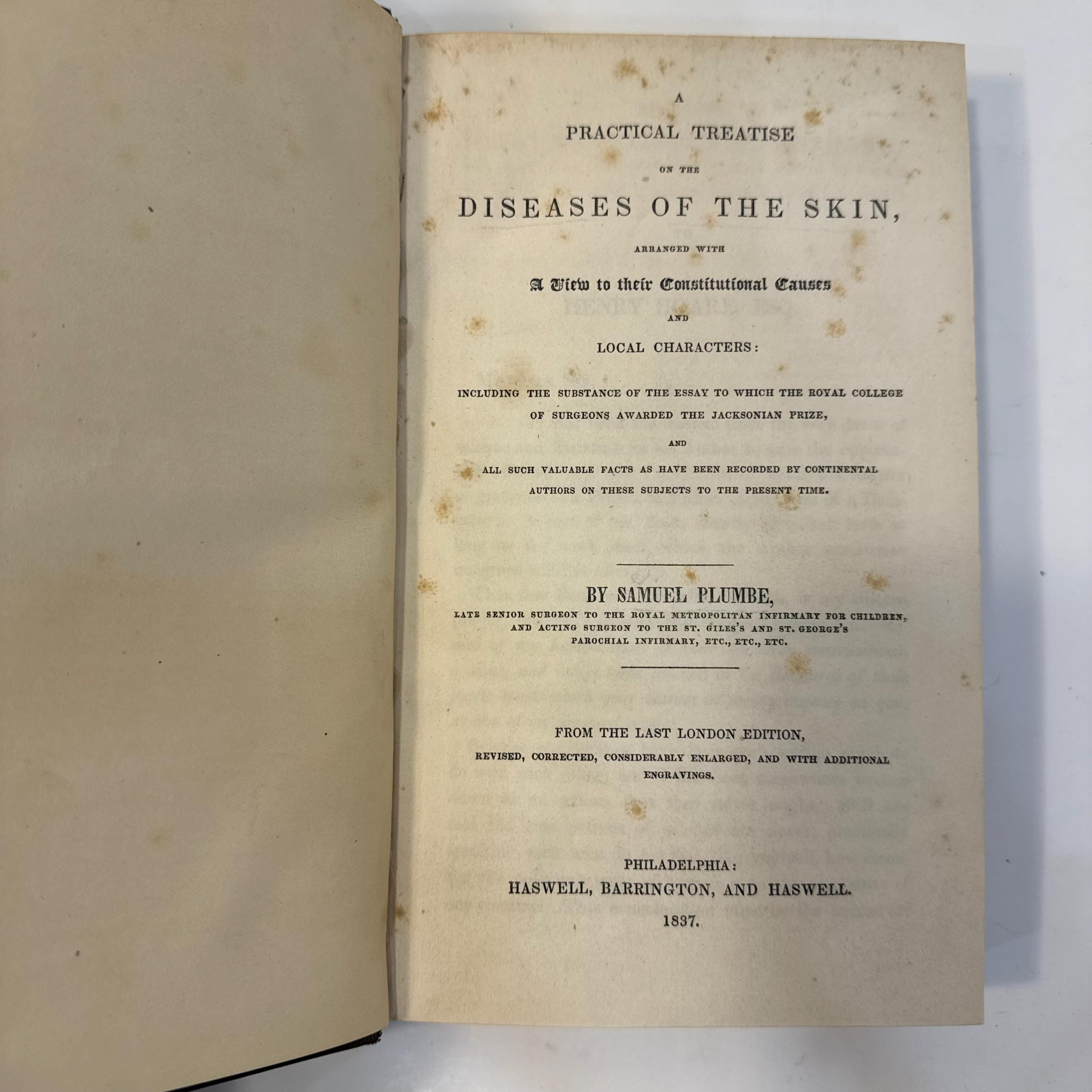 A Practical Treatise on The Diseases of The Skin by Samuel Plumbe, 1837 | Revised & Enlarged Edition — photograph 6.