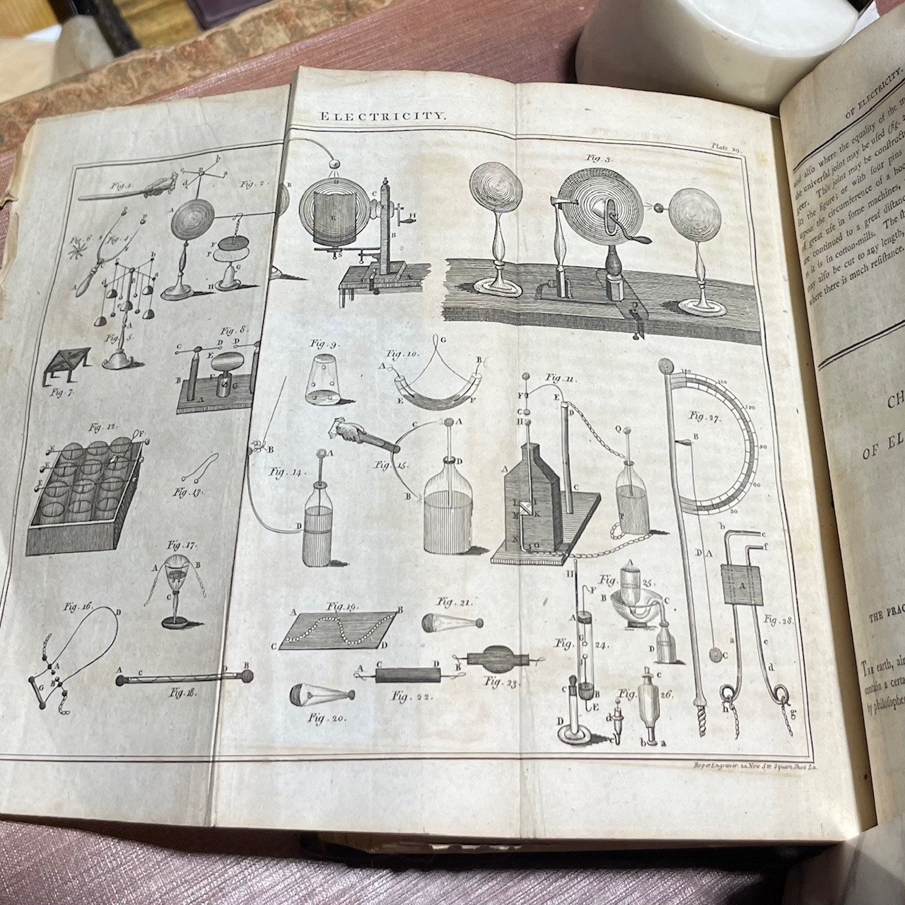 The Accomplished Tutor; or, A Complete System of Liberal Education: Containing the Most Improved Theory and Practice of The Following Subjects: 1. English Grammar and Elocution 2. Penmanship and Shorthand 3. Arithmetic, Vulgar and Decimal 4. Stock-Holding and Merchant Accounts 5. Mensuration and Architecture 6. Optics 7. Algebra 8. Doctrine of Annuities 9. Trigonometry 10.Logarithms 11. Geography 12. Astronomy 13. Mechanics 14. Electricity 15. Pneumatics 16. Hydrostatics 17. Hydraulics 18. Drawing, Engraving, and Painting. and Other Useful Matter. Embellished with Twenty Copper-plates and Six Maps, neatly engraved. Second Edition. In Two Volumes. Two volumes bound as one. — photograph 6.