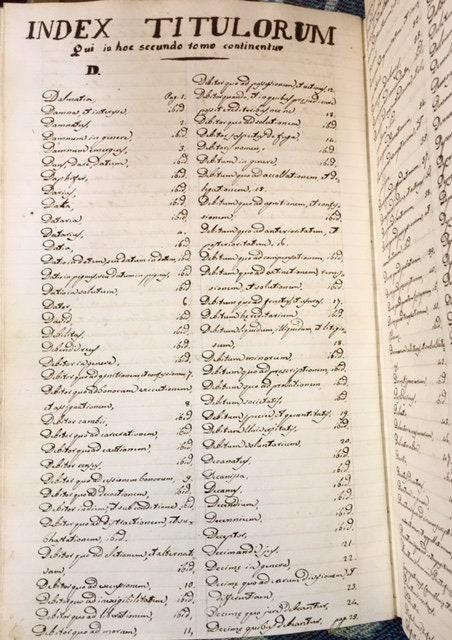 Sacrae Rotae Romanae decisiones recentiores in compendium redactae ad modum indicis per materias et tractatus sex in tomos a nonnullis Mediolanensis Athenaei sociis distcompartmentutae. TRANSLATION: "The recent decisions of the Sacred Roman Rota compiled into a compendium in the form of an index by subjects and six treatises, compartmentalized into volumes by some members of the Athenaeum in Milan." — photograph 6.