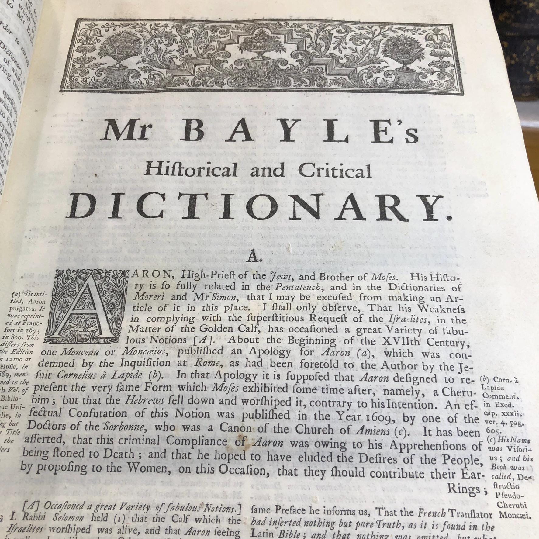 The Dictionary, Historical and Critical of Mr. Peter Bayle. The Second Edition, Carefully Collated, With the Several Editions of the Original; in Which Many Passages are Restored, and the Whole Greatly Augmented, Particularly with a Translation of the Quotations from eminent Writers in Various Languages. To which is Prefixed the Life of the Author, Revised, Corrected and Enlarged, by Mr. Des Maizeaux, Fellow of the Royal Society — photograph 5.