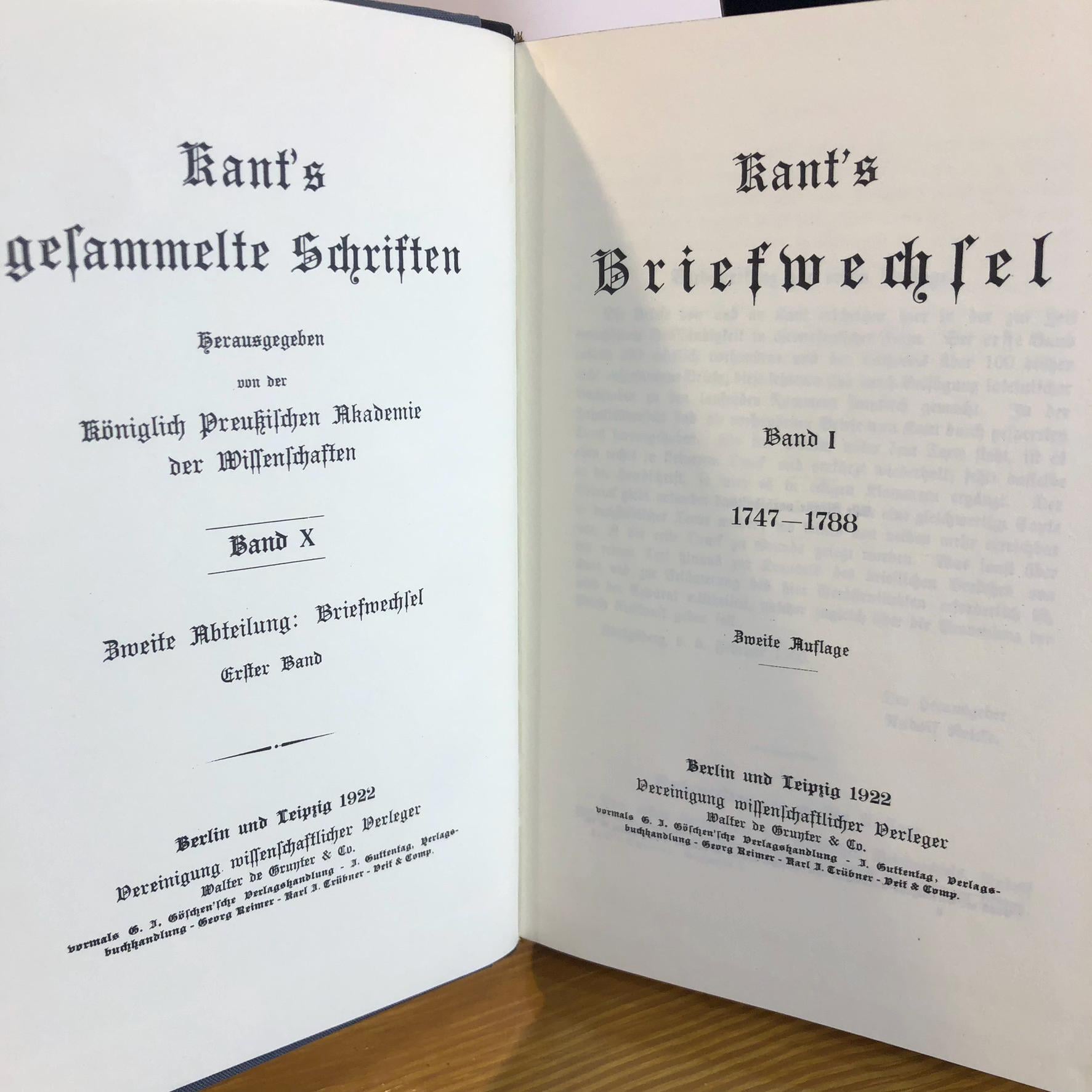 Kant's Werke. Kant's gesammelte Schriften. Königlich Preussische Akademie der Wissenschaften TRANSLATION: Kant's Works. Kant's Collected Writings. Published by the Royal Collected Writings. Royal Prussian Academy of Sciences Prussia. — photograph 6.