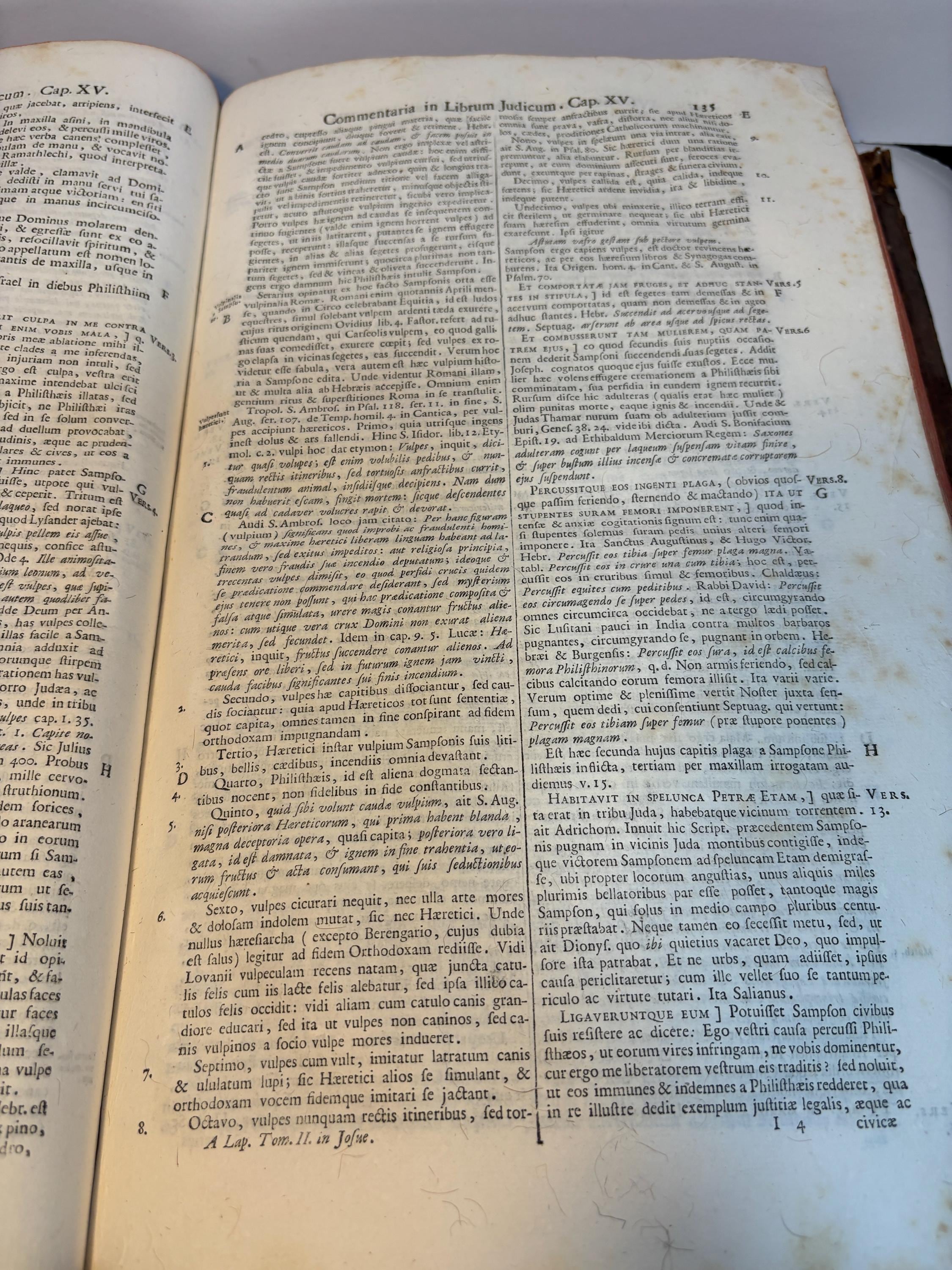 A Lapide E Societate Jesu, Sacrae Scripturae Olim Lovanii, Postea Romae Professoris, Commentaria In Josue, Judicum, Ruth, Quatuor Libros Regum, Et Duos Paralipomenon. Editio Novissima Anterioribus Auctior, Et Correctior, Ac Indicibus Necessariis Illustrata. (Vol. II of 2) Translated: A Lapide Of the Society of Jesus, Former Professor of Sacred Scripture at Louvain, Later at Rome, Commentaries On Joshua, Judges, Ruth, The Four Books of Kings, And The Two Books of Chronicles. Newest Edition, More Complete Than Previous Ones, And More Corrected, With Necessary Indexes Included. — photograph 6.