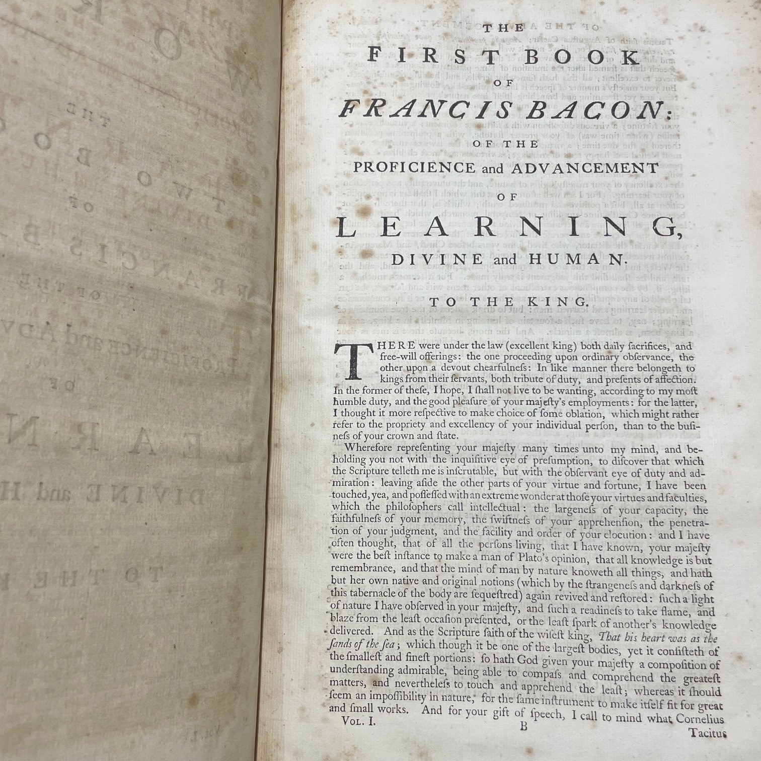 The Works of Francis Bacon, Baron of Verulam, Viscount St. Alban, and Lord High Chancellor of England. In Three Volumes. To Which is Prefixed, a Life of The Author, by Mr. Mallet. Second Edition. (Vol. I only) — photograph 9.