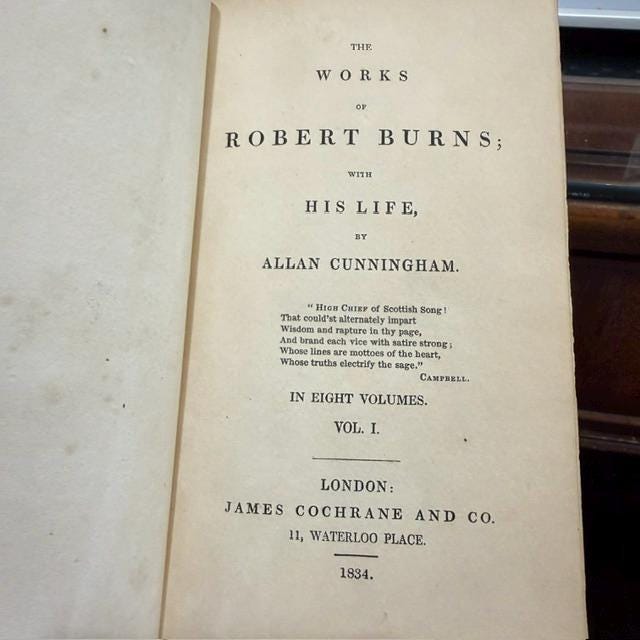 The Works of Robert Burns; With His Life, by Allan Cunningham. In Eight Volumes. Bayntun Doublure Signed Binding. — photograph 3.