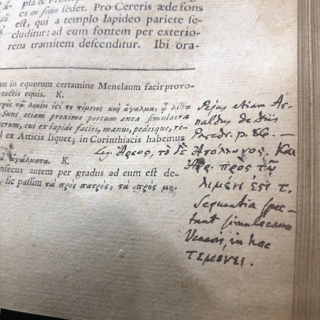 Pausanias' Accurate Description of Greece 1696 the Latin interpretation of Romulus Amasaeus Greek and Latin Text Manuscript — photograph 6.