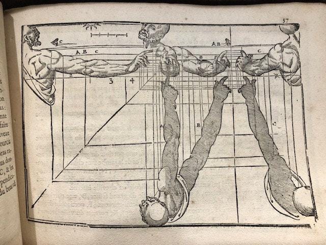 L'Art de Dessiner Par Jean Cousin, Excellent Peintre Francois. Trans: The Art of Drawing (Science of Art). Revised, Corrected, and Expanded. With 33 woodcut plates. - Missing title and pages 1-4, woodcuts with descriptions complete. — photograph 6.
