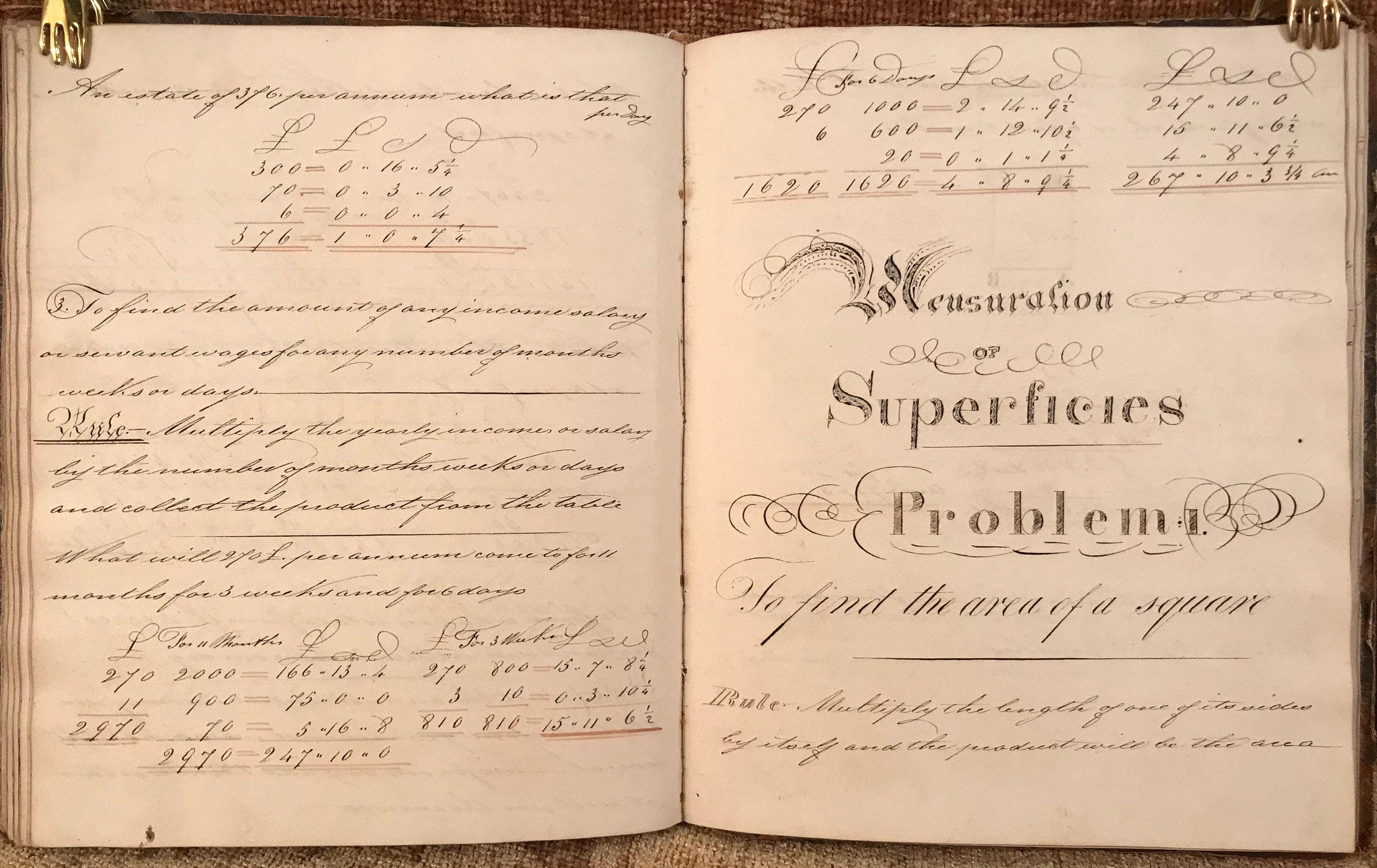 MANUSCRIPT. Mathematics Manuscript Work-Book. Signed and dated at rear: "Sam. Hansforth Book, Bellisle Near Leeds, Yorkshire," and dated 1831. — photograph 9.