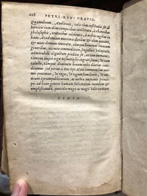 Petri Rami Veromandui rhetoricæ distinctiones in Quintilianum, ad Carolum Lotharingum cardinalem. Oratio ejusdem de studiis philosophiæ & eloquentiæ conjungendis. GOOGLE TRANSLATION: Veromandius' rhetorical distinctions against Quintilian, to Charles Cardinal Lorraine. A speech of the same on the conjoining studies of philosophy and eloquence. — photograph 9.