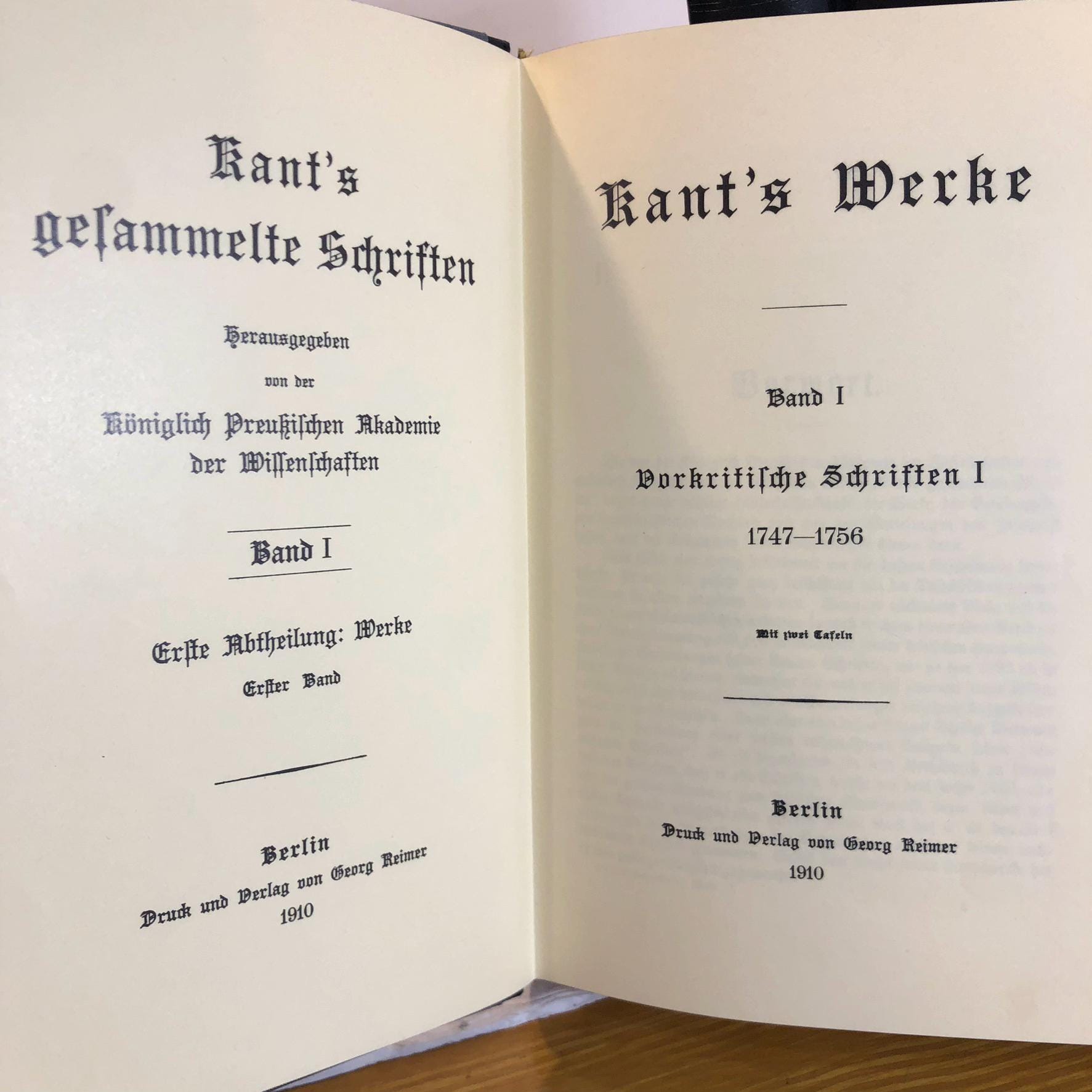 Kant's Werke. Kant's gesammelte Schriften. Königlich Preussische Akademie der Wissenschaften TRANSLATION: Kant's Works. Kant's Collected Writings. Published by the Royal Collected Writings. Royal Prussian Academy of Sciences Prussia. — photograph 4.