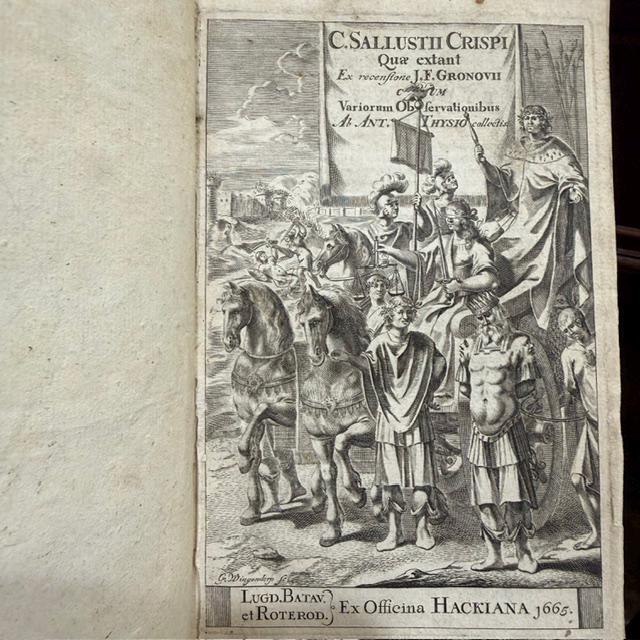 C. Sallustii Crispi Quae Extant Ex Recensione J.F. Gronoii Cum Variorum Observationibus Ab Ant. Thysio Collectis. Translated from Latin" The Works of C. Sallustius Crispus that Exist, From the Edition of J.F. Gronovius, With Various Observations Collected by Antonius Thysius" — photograph 2.