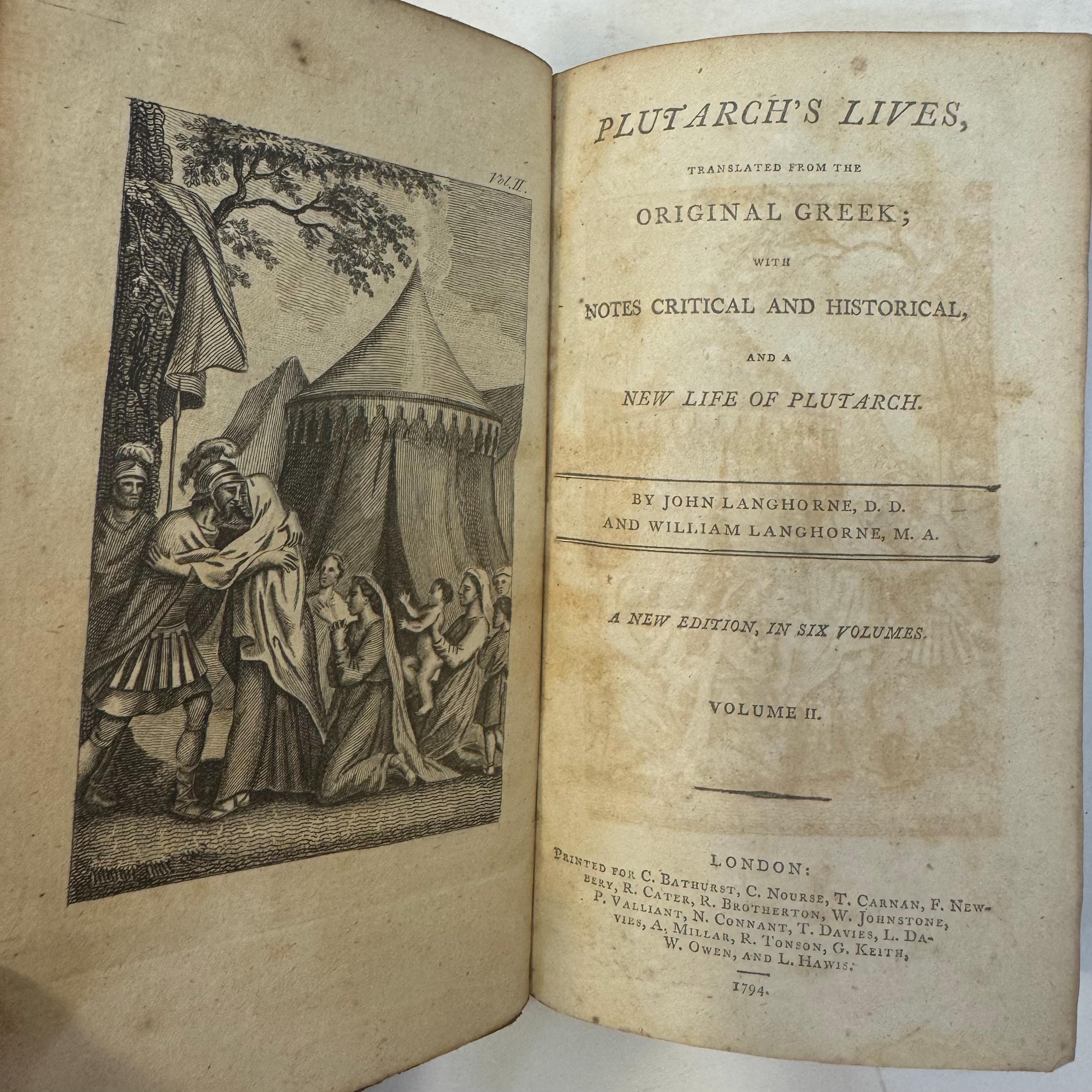 Plutarch's Lives, Translated from the Greek, John & William Langhorne, New Edition, 6 Volumes, Historical Notes, 1794 — photograph 8.