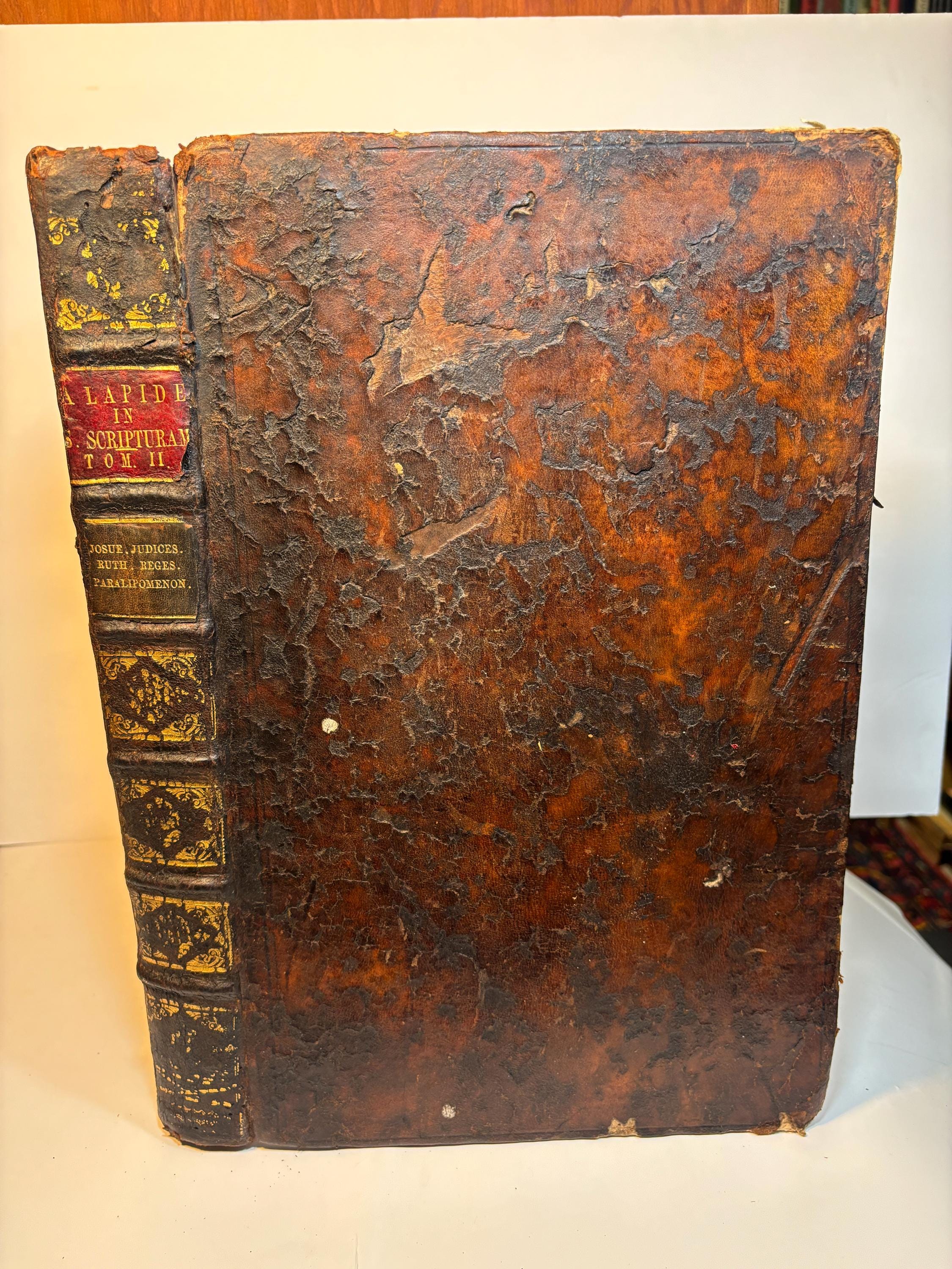 A Lapide E Societate Jesu, Sacrae Scripturae Olim Lovanii, Postea Romae Professoris, Commentaria In Josue, Judicum, Ruth, Quatuor Libros Regum, Et Duos Paralipomenon. Editio Novissima Anterioribus Auctior, Et Correctior, Ac Indicibus Necessariis Illustrata. (Vol. II of 2) Translated: A Lapide Of the Society of Jesus, Former Professor of Sacred Scripture at Louvain, Later at Rome, Commentaries On Joshua, Judges, Ruth, The Four Books of Kings, And The Two Books of Chronicles. Newest Edition, More Complete Than Previous Ones, And More Corrected, With Necessary Indexes Included. — photograph 2.