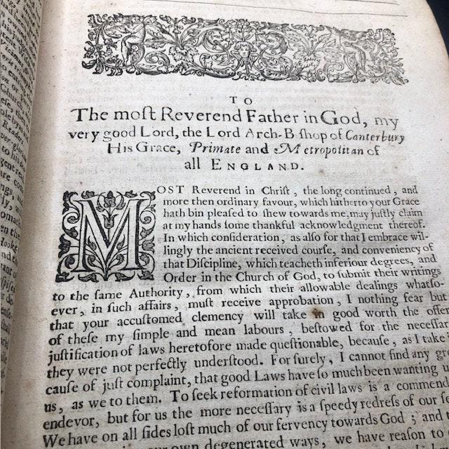 The WORKS of Mr. Richard Hooker (That Learned, Godly, Judicious, and Eloquent Divine) Vindicating the CHURCH of ENGLAND As truly Christian, and duly Reformed: in Eight Eooks of ECCLESIASTICAL POLITY. Now compleated, As with the Sixth and Eighth, so with the Seventh, (touching Episcopacy, as the Primitive, Catholick and Apostolick Government of the Church) out of his own Manuscripts, never before Published. With an account of his Holy Life, and Happy Death, written by Dr. John Gauden, now Bishop of Exeter. The entire edition dedicated to the Kings most excellent Majestie, CHARLS the II. By whose Royal Father (near His Martyrdom) the former Five Books (then onely extant) were commended to his dear Children, as an excellent means to satisfie Private Scruples, and settle the Publique Peace of this Church and Kingdom. — photograph 7.