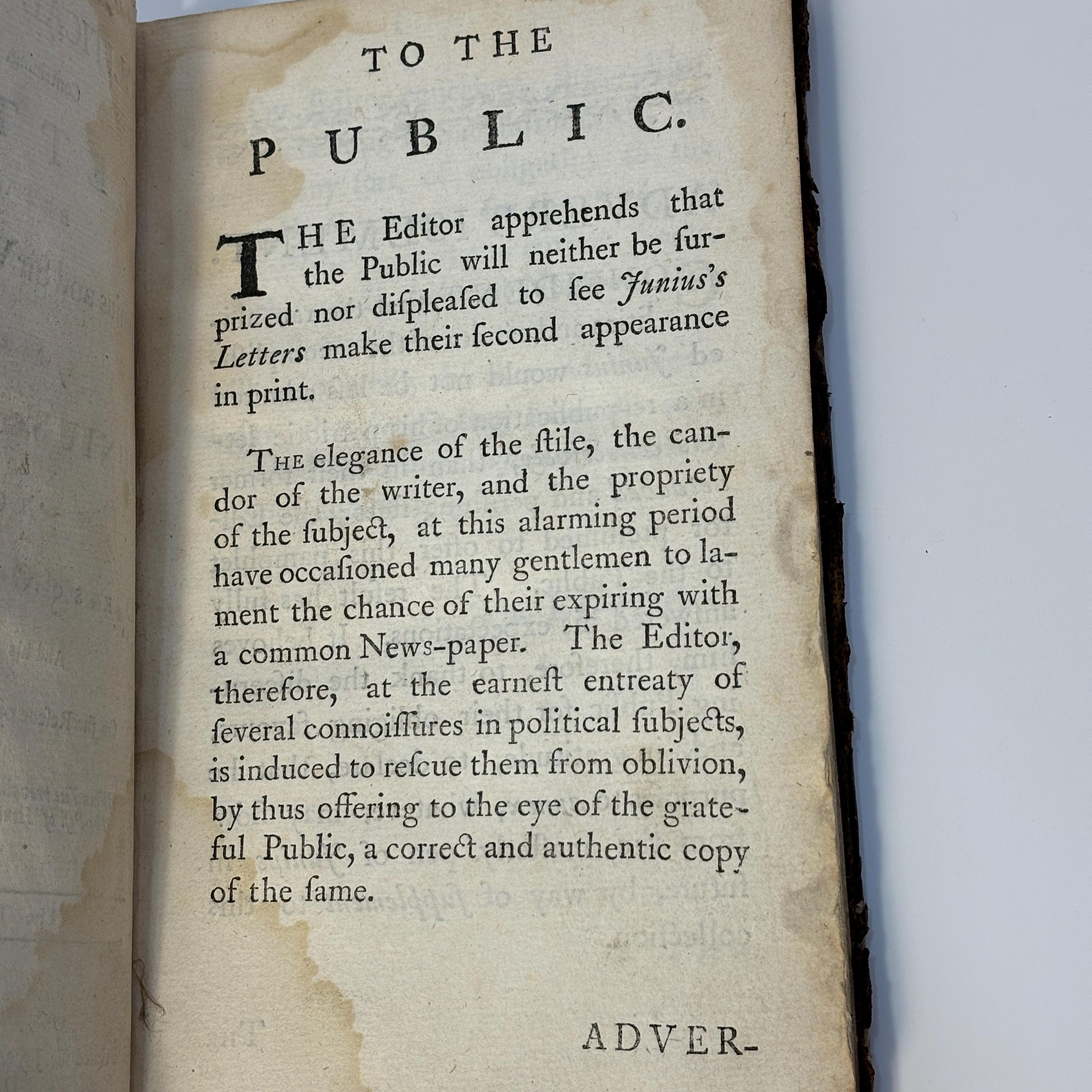 Political Contest; Containing all the Letters Between Junius and Sir William Draper: Also whole of Junius's Letters to the D*K*S of G*****N and B*****D. And his last Letter on the Rescue of a General Officer. — photograph 7.