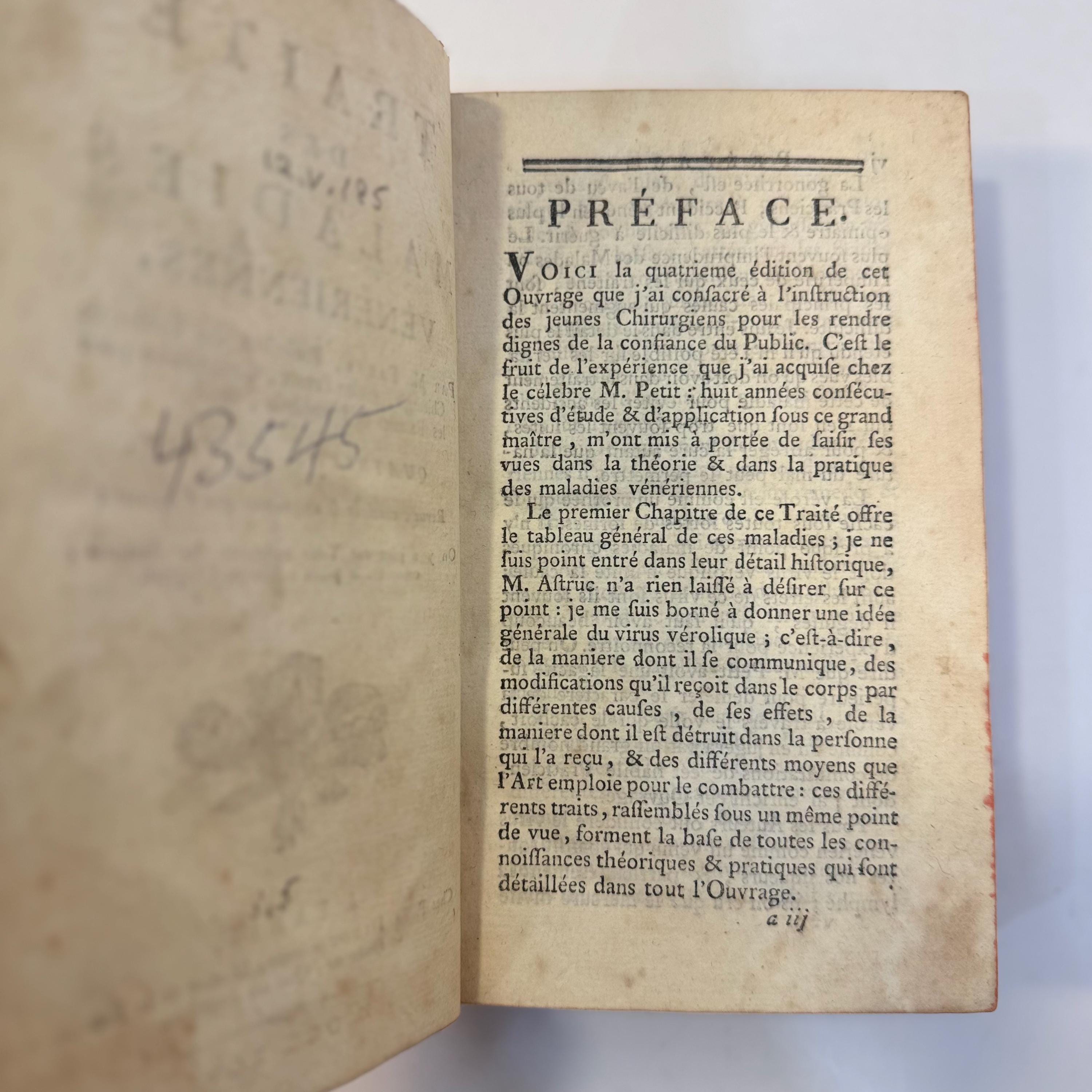 Traité Des Maladies Vénériennes,Par M. Fabre, Professeur des Écoles de Chirurgie, ancien Prévôt, Commissaire pour les Extraits de l'Académie, &c. Quatrième Édition, Revue, corrigée & augmentée par l'Auteur : On y a joint une Table analytique des Matières, contenant le précis de chaque Chapitre. Translated: Treatise On Venereal Diseases, By Mr. Fabre, Professor of the Schools of Surgery, former Provost, Commissioner for the Abstracts of the Academy, etc. Fourth Edition, Revised, corrected, and enlarged by the Author: To this has been added an analytical Table of Contents, containing a summary of each Chapter. French Language. — photograph 4.