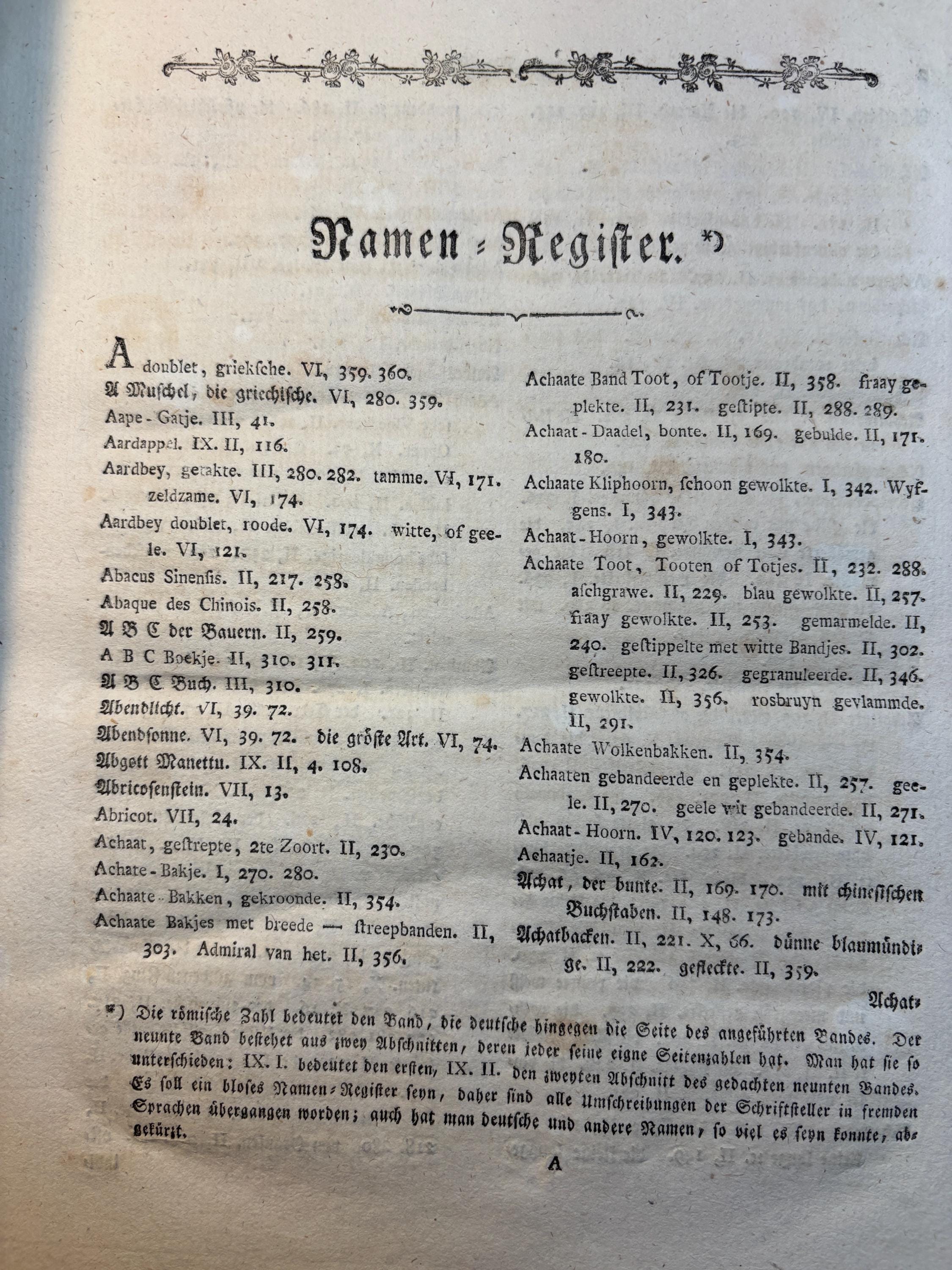 Vollständiges alphabetisches Namen=Register über alle zehn Bände des von dem seel. Herrn D. Martini in Berlin angefangenen, und von Herrn Pastor Chemnitz in Kopenhagen fortgesetzten und vollendeten systematischen Conchylien=Cabinets. Vefertiget von Johann Samuel Schröter Herzoglich Sachsen-Weimarischen Superintendenten zu Buttstädt, auch Oberpfarrer daselbst, mehrerer gelehrten Akademien und Gesellschaften Mitglied. Translated: Complete Alphabetical Name Index to All Ten Volumes of the Systematic Conchological Cabinet, begun by the late Dr. Martini in Berlin, and continued and completed by Pastor Chemnitz in Copenhagen. Compiled by Johann Samuel Schröter, Ducal Saxon-Weimarian Superintendent in Buttstädt, also Senior Pastor there, Member of several learned academies and societies. — photograph 4.