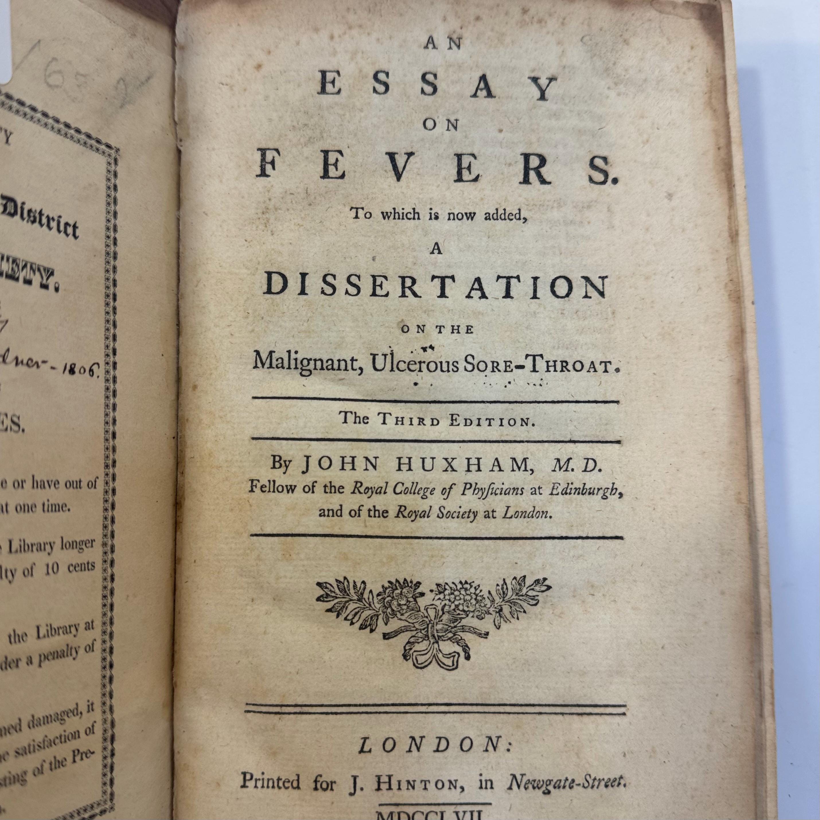 An Essay on Fevers. To Which is Now Added, a Dissertation on The Malignant, Ulcerous Sore-Throat. The Third Edition. — photograph 2.