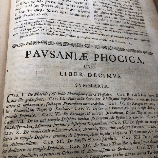 Pausanias' Accurate Description of Greece 1696 the Latin interpretation of Romulus Amasaeus Greek and Latin Text Manuscript — photograph 4.
