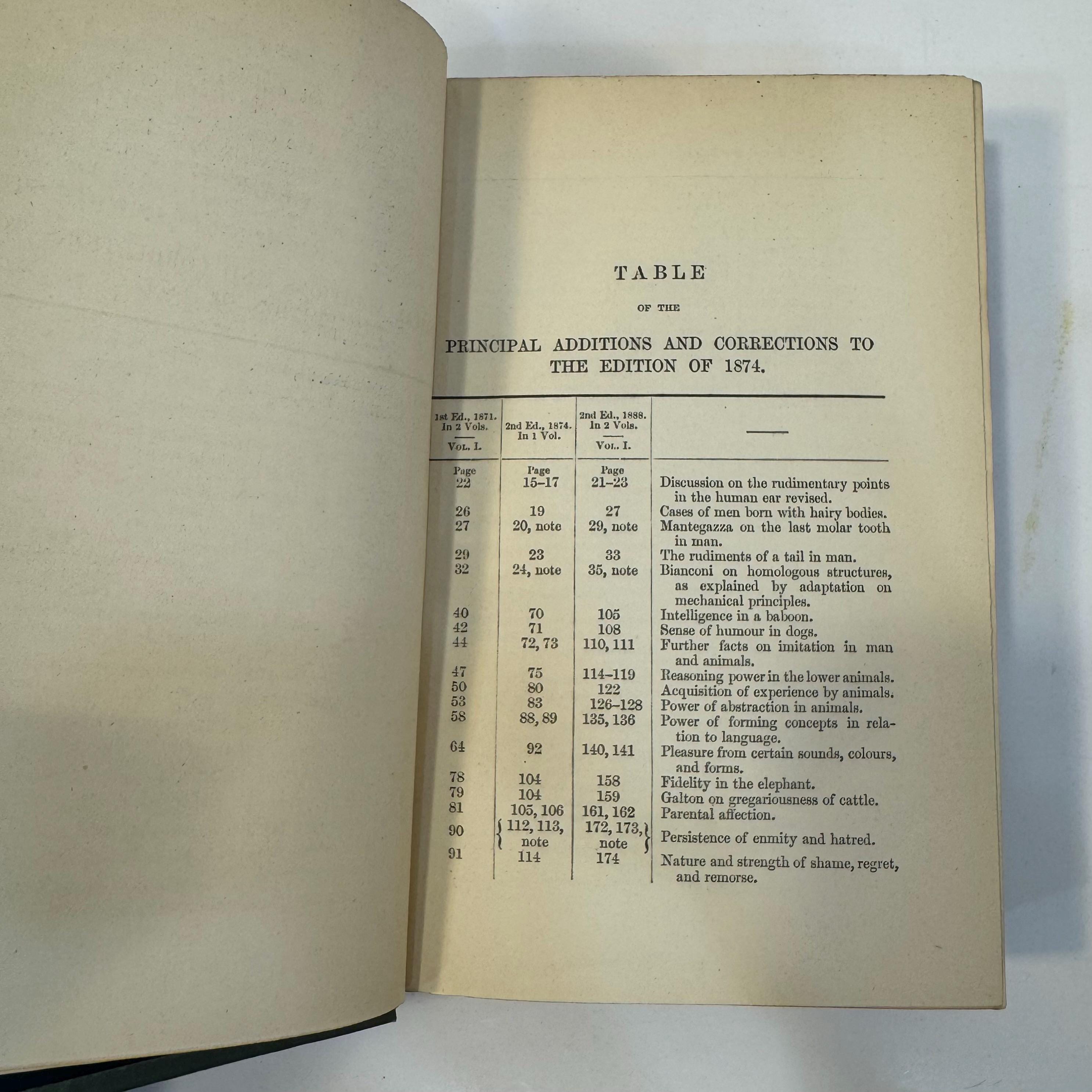 The Descent of Man, and Selection in Relation to Sex. Second Edition, Revisd and Augmented. (22nd Thousand) In Two Volumes, with Illustrations. — photograph 7.