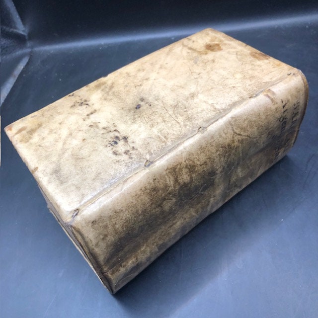 2 books bound as one. Argenis (Latin: Silver) and Euphormionis Lusinini, sive Ioannis Barclaii Satyricon, partes quinque cum clavi. Accessit Conspiratio Anglicana. (Latin: Euphormion Lusinini, or John Barclaius Satyricon, five parts with harpsichord. The English Conspiracy came.) — photograph 8.