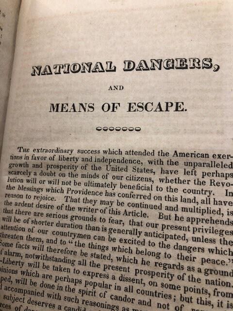The Friend of Peace, 1-12. + Solemn Review of the Custom of War; showing that was is the effect of Popular Delusion and Proposing a Remedy, 5th edition Cambridge; Hilliard and Metcalf, 1816. + National Dangers, and Means of Escape. + Sixth Annual Report of the Massachusetts Peace Society. — photograph 8.