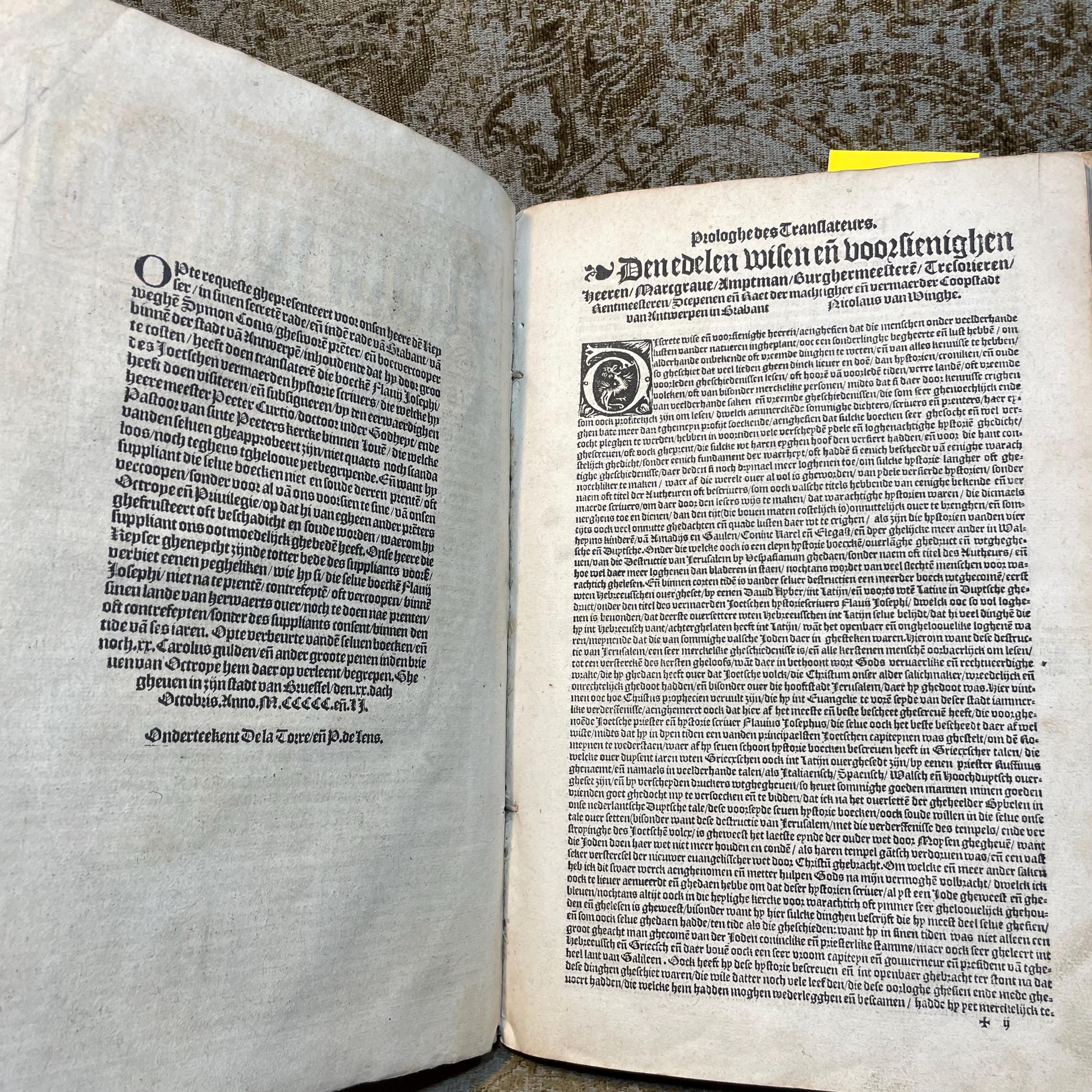 Flavii Josephi des vermaerden Joetschen hystorie scrivers seven boecken, van die Joetsche oorloghe, ende destructie bã Jerusalẽ. Translated from Old Dutch: Flavius Josephus, the Renowned Jewish Historian's Seven Books on the Jewish War and the Destruction of Jerusalem. — photograph 5.