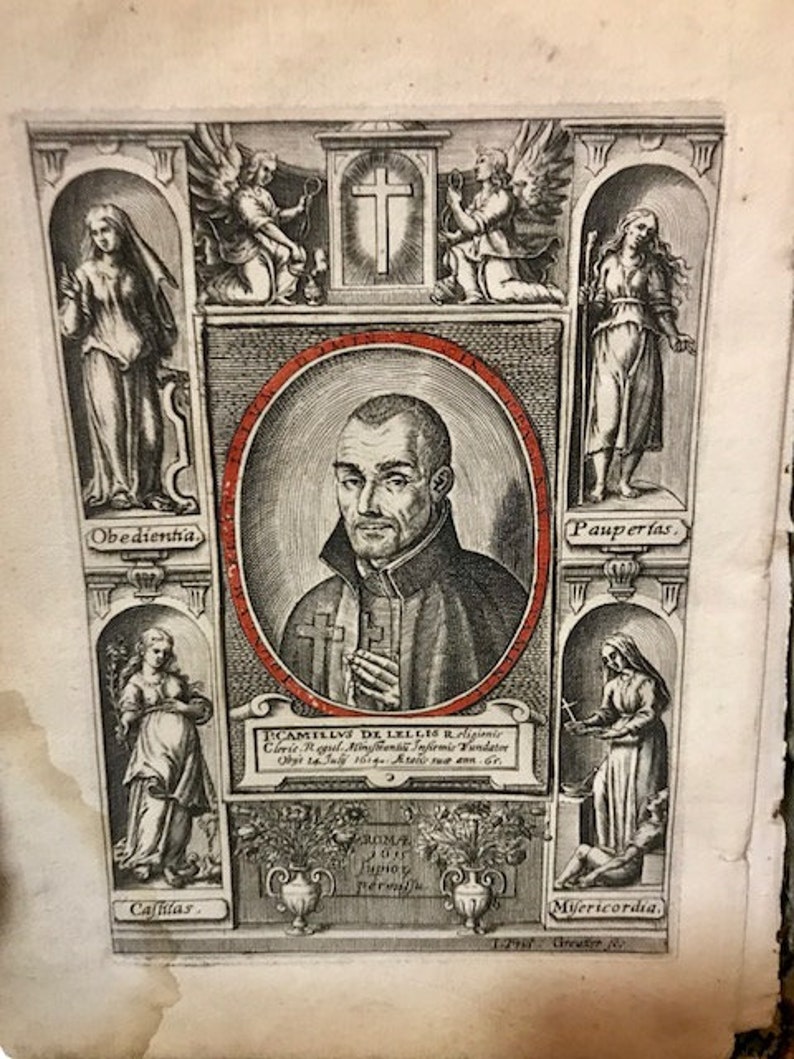 1615, Vellum, Latin. Camillo de Lellis founder of Cherica Theology