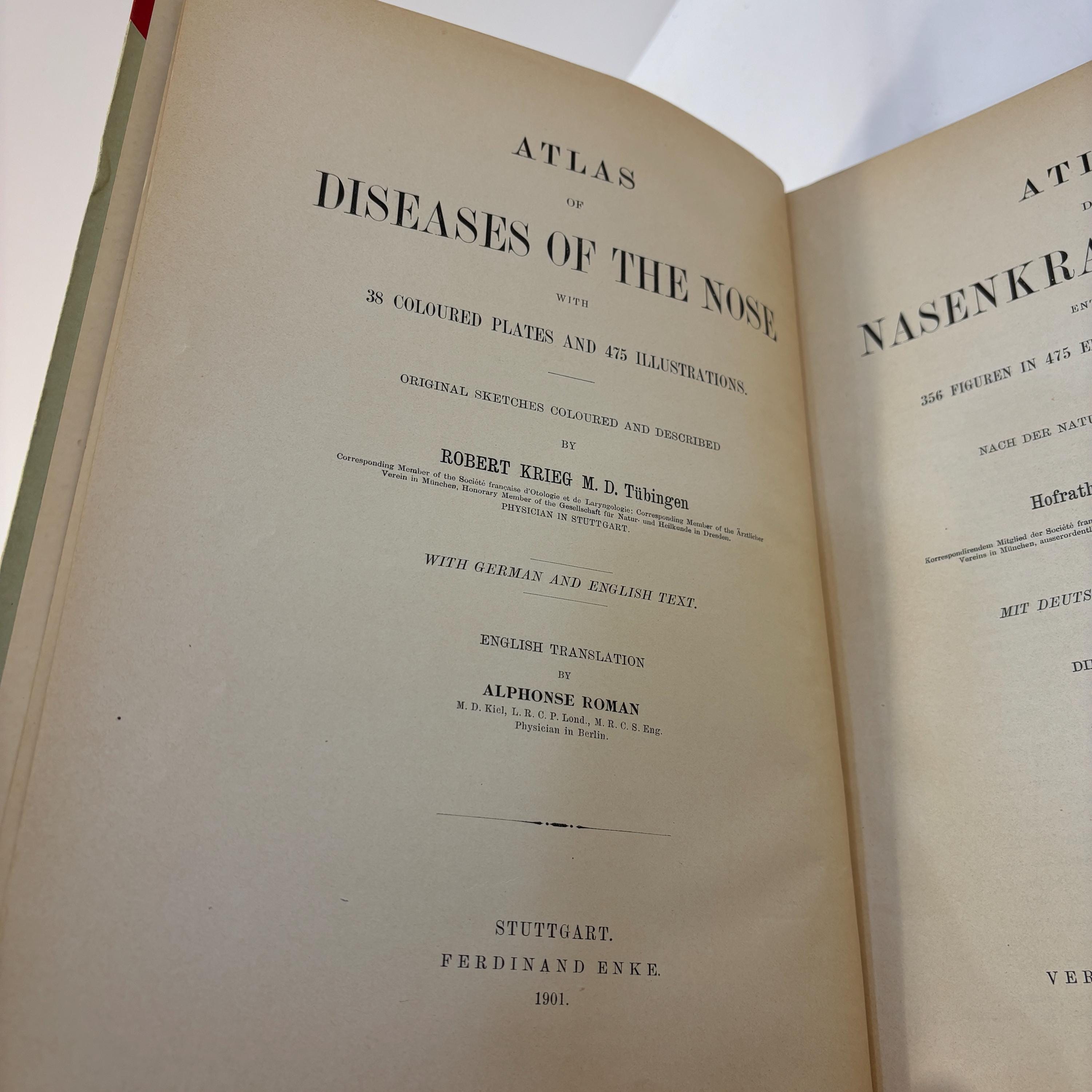 Atlas of Diseases of The Nose with 38 Coloured Plates and 475 Illustrations. Original Sketches Coloured and Described by Robert Krieg. With German and English Text. English Translation by Alphonse Roman — photograph 3.