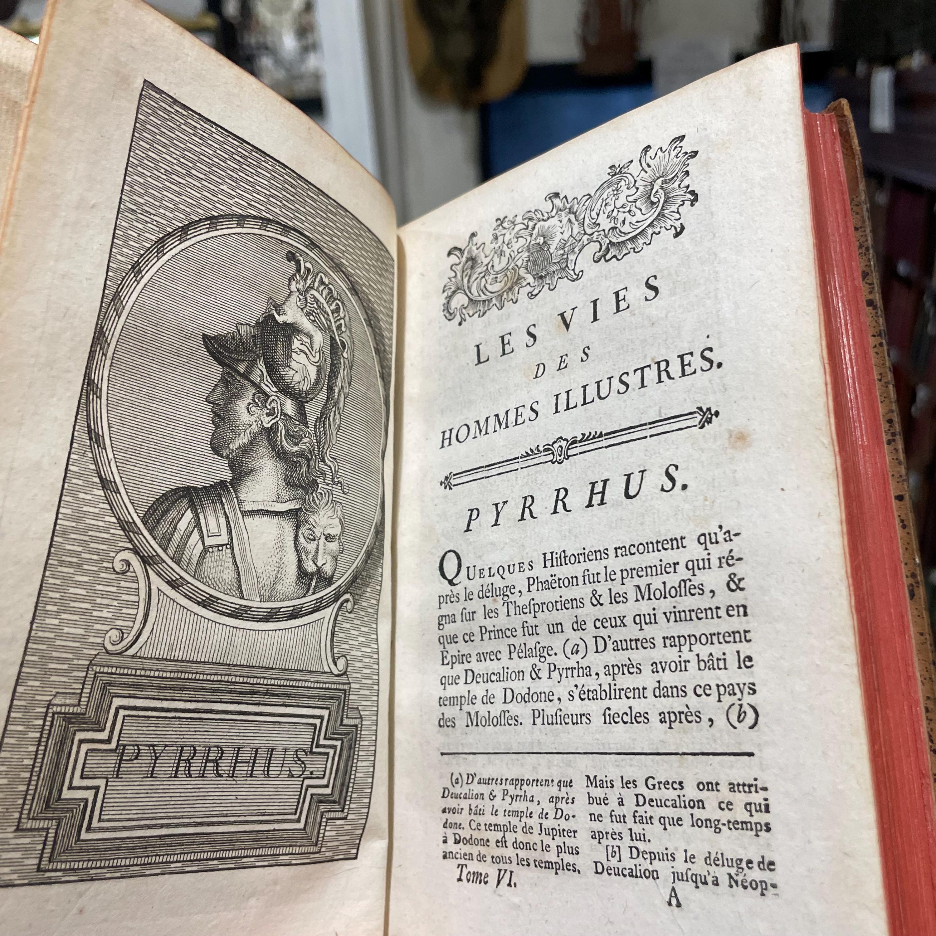 Les Vies Des Hommes Illustres De Plutarque, Traduites en français, avec des remarques historiques & critiques, par M. Dacier, de l’Académie royale des inscriptions & belles-lettres, &c. Nouvelle édition, revue & corrigée, Tome Premier. Contenant Les Vies de Thésée, de Romulus, de Lycurgue, de Numa Pompilius. TRANSLATION: The Lives Of Illustrious Men Of Plutarch, Translated into French, with historical & critical remarks, by M. Dacier, of the Royal Academy of Inscriptions & Belles-Lettres, etc. New Edition, Revised & Corrected, First Volume,
Containing The Lives of Theseus, of Romulus, of Lycurgus, of Numa Pompilius. — photograph 5.