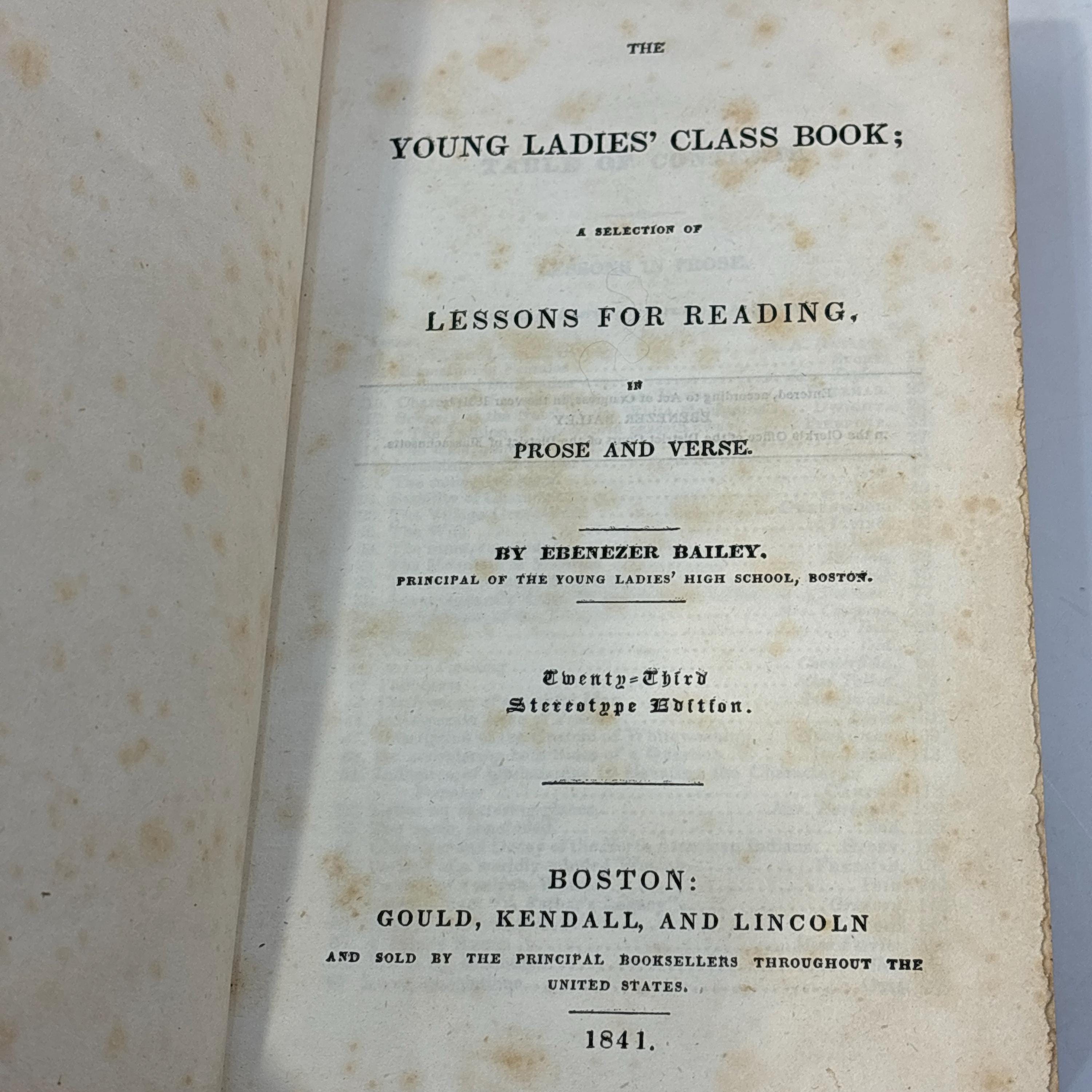 The Young Ladies' Class Book; A Selection of Lessons For Reading, in Prose and Verse. Twenty-Third Stereotype Edition — photograph 2.